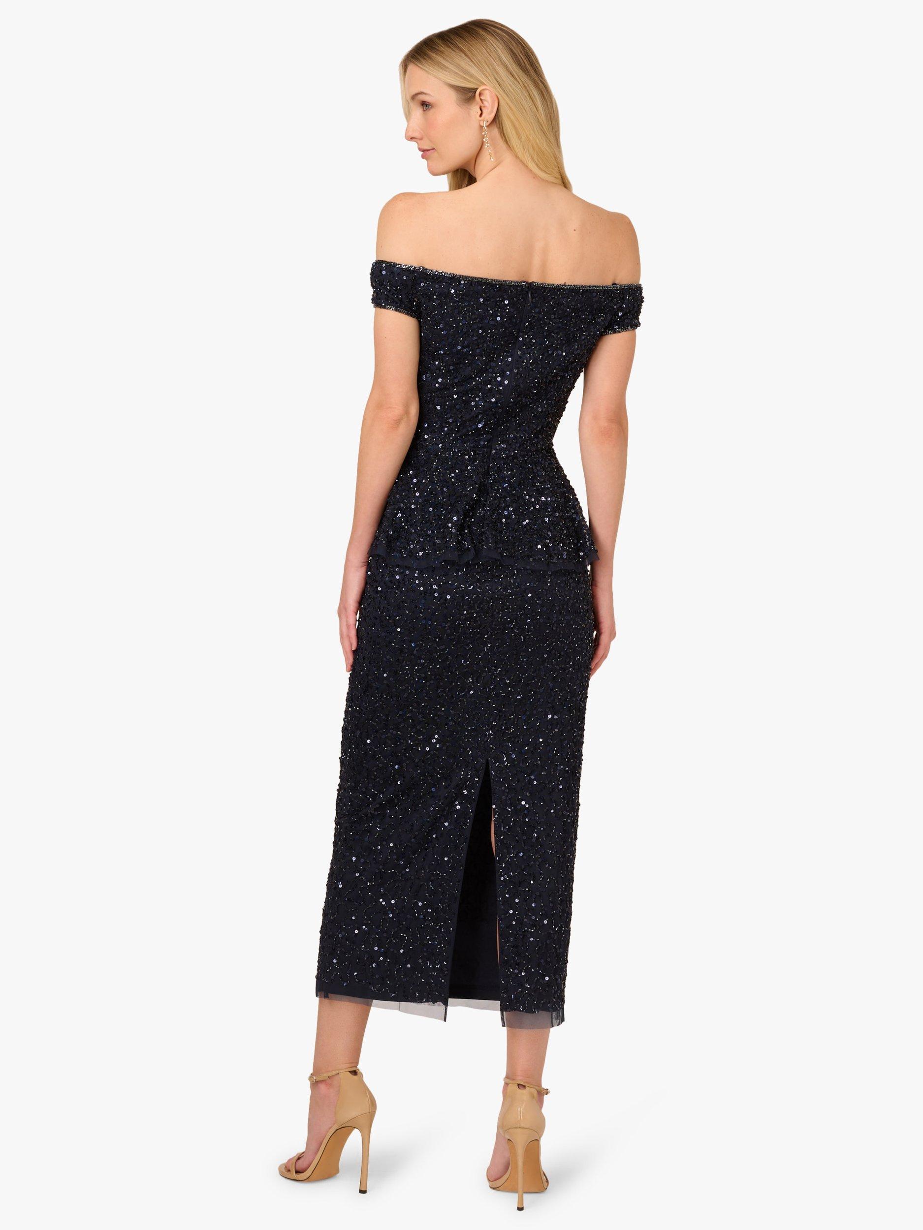 Product image 2 of 6, which shows Adrianna Papell Sleeveless Bead Mesh Peplum Midi Dress, Navy, 6