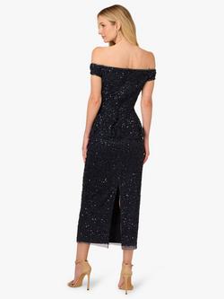 Adrianna Papell Sleeveless Bead Mesh Peplum Midi Dress, Navy - view 2, Navy