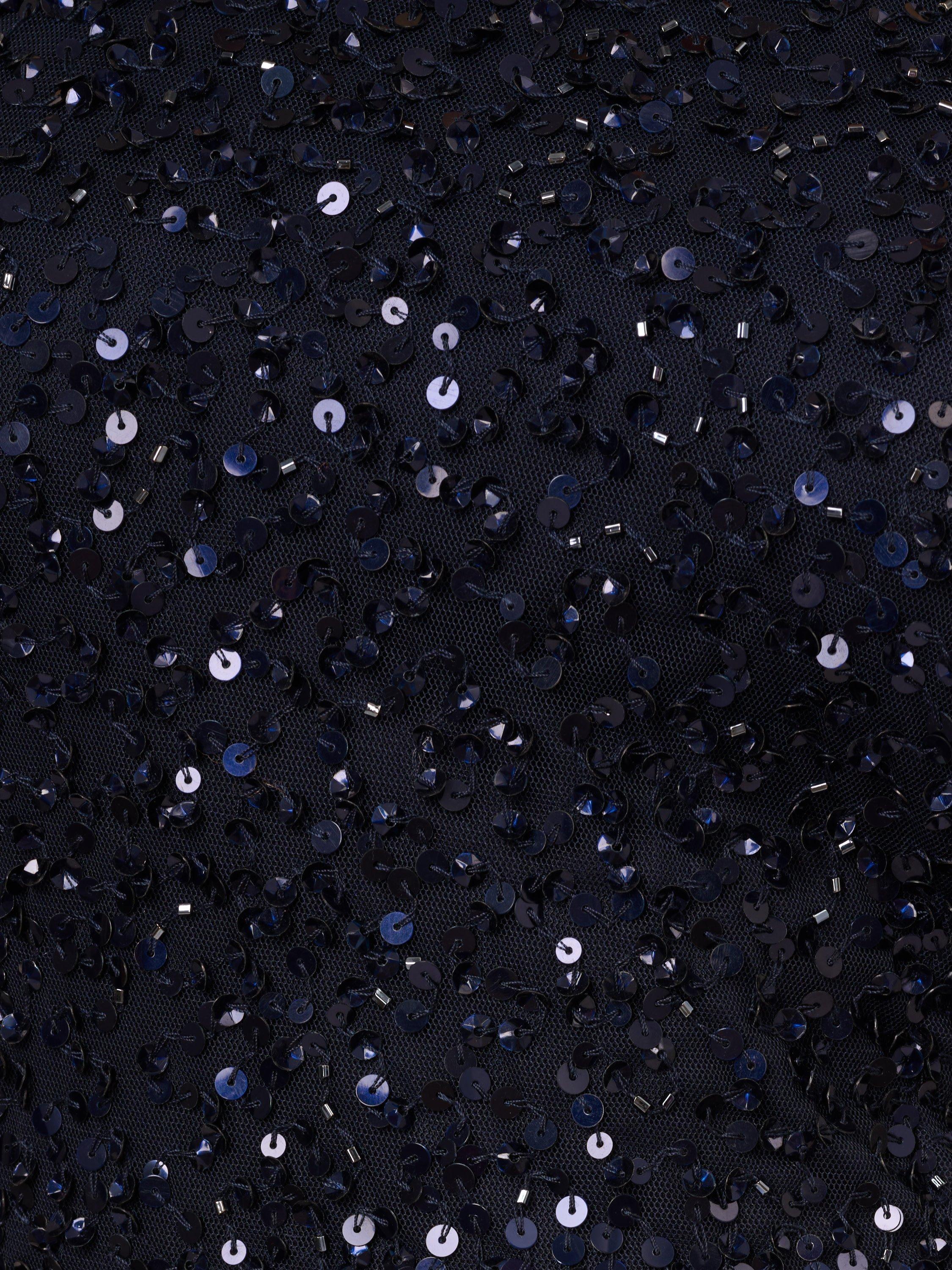 Product image 6 of 6, which shows Adrianna Papell Sleeveless Bead Mesh Peplum Midi Dress, Navy, 6