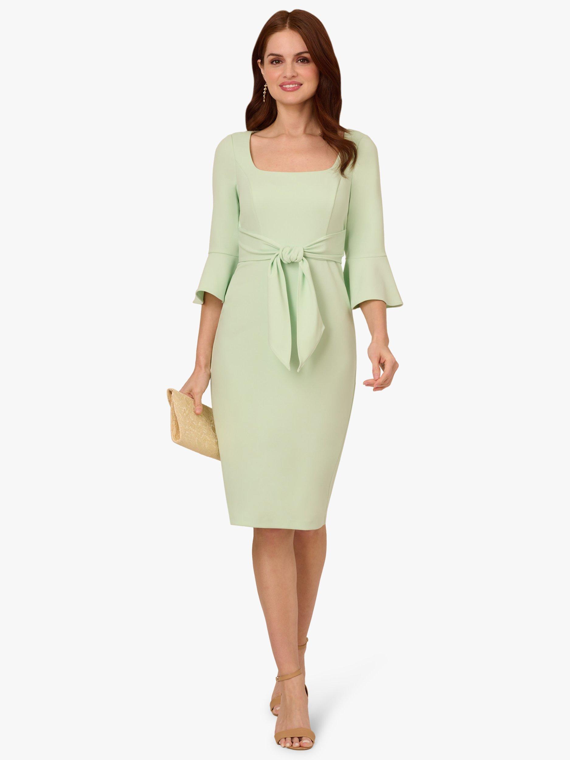 Product image 2 of 7, which shows Adrianna Papell Bell Sleeve Tie Waist Knee Length Midi Dress, Light Green, 6