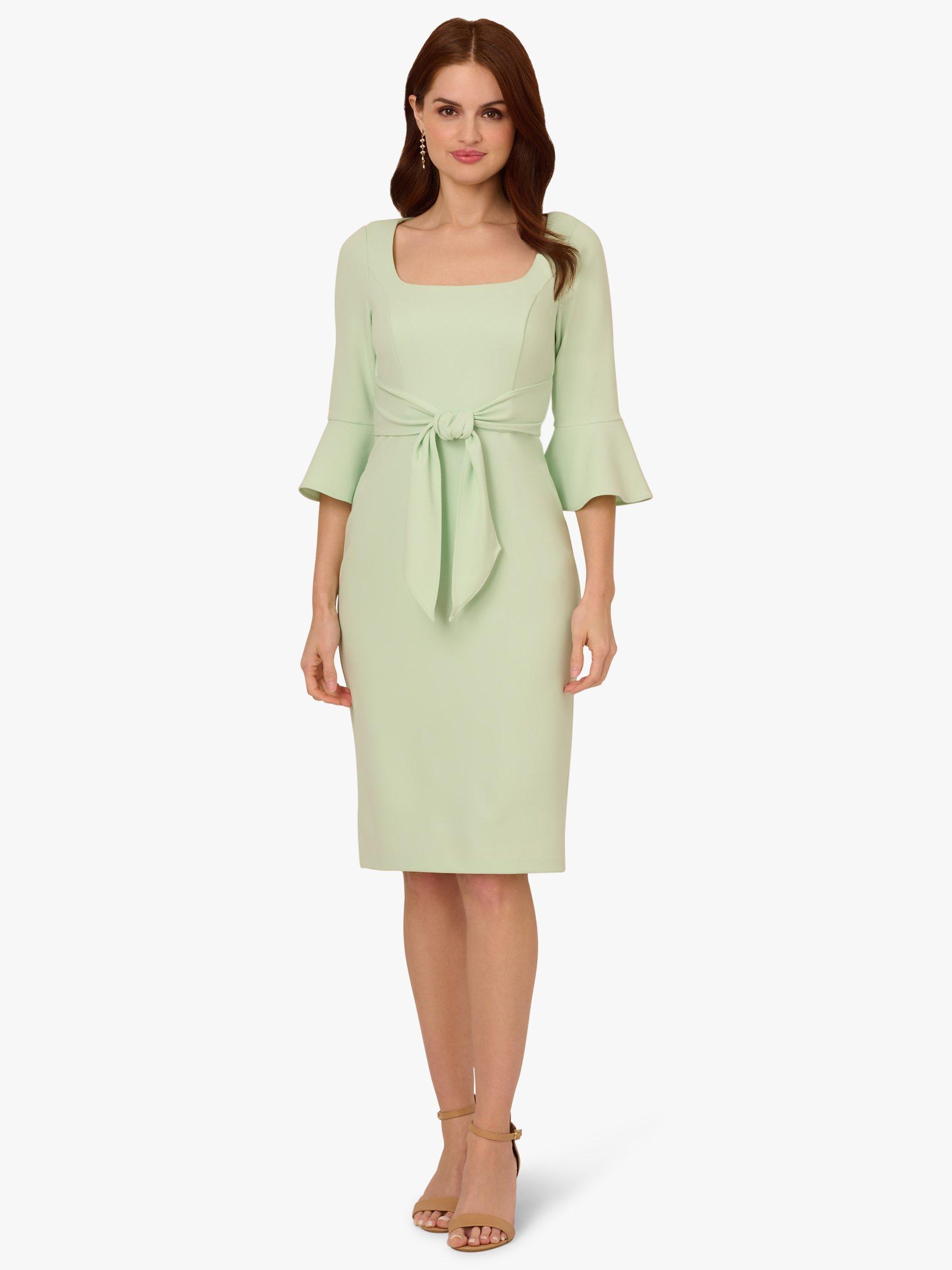 Product image 4 of 7, which shows Adrianna Papell Bell Sleeve Tie Waist Knee Length Midi Dress, Light Green, 6