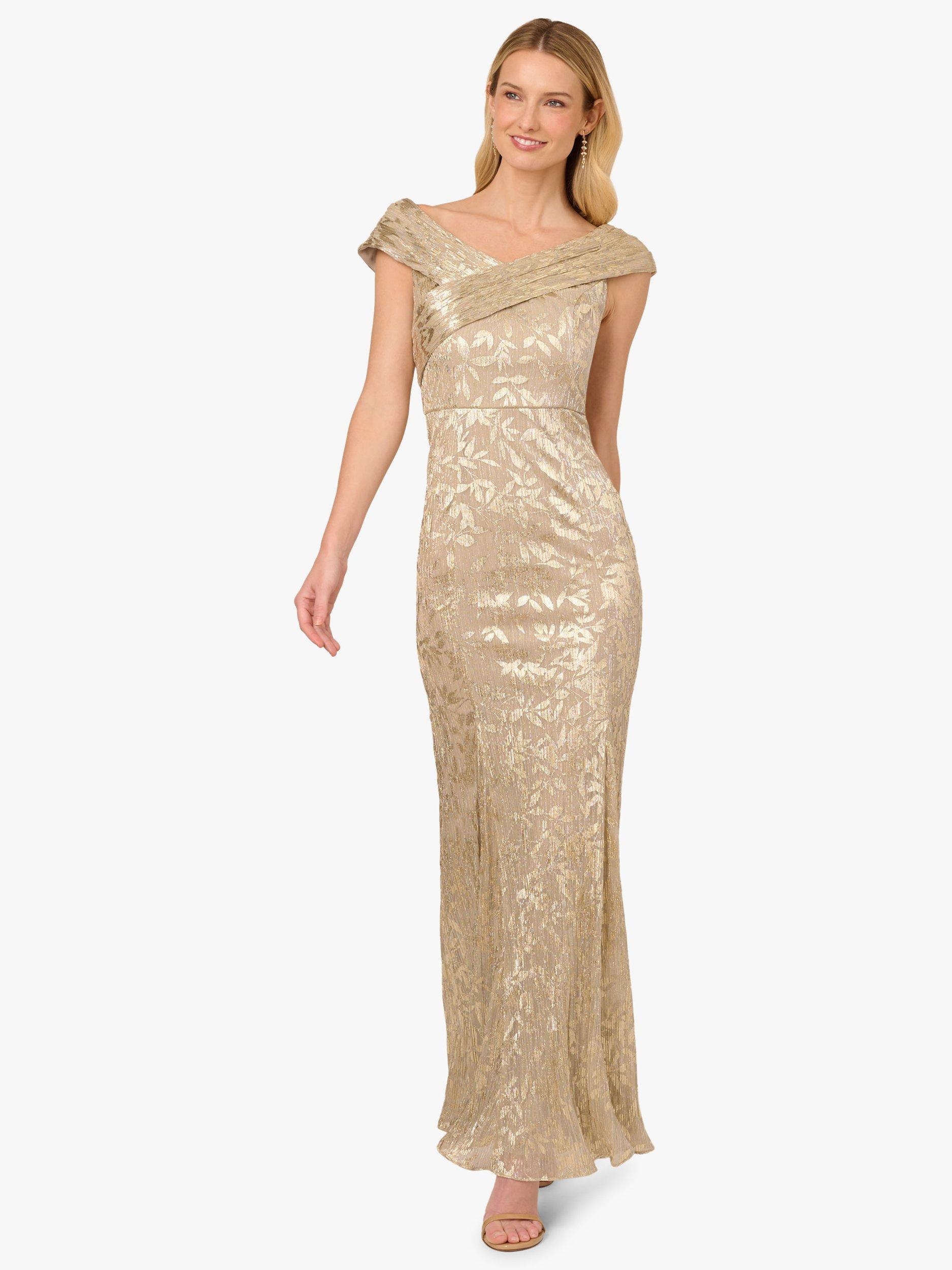 Product image 1 of 6, which shows Adrianna Papell Foil Leaf Maxi Dress, Champagne/Gold, 6
