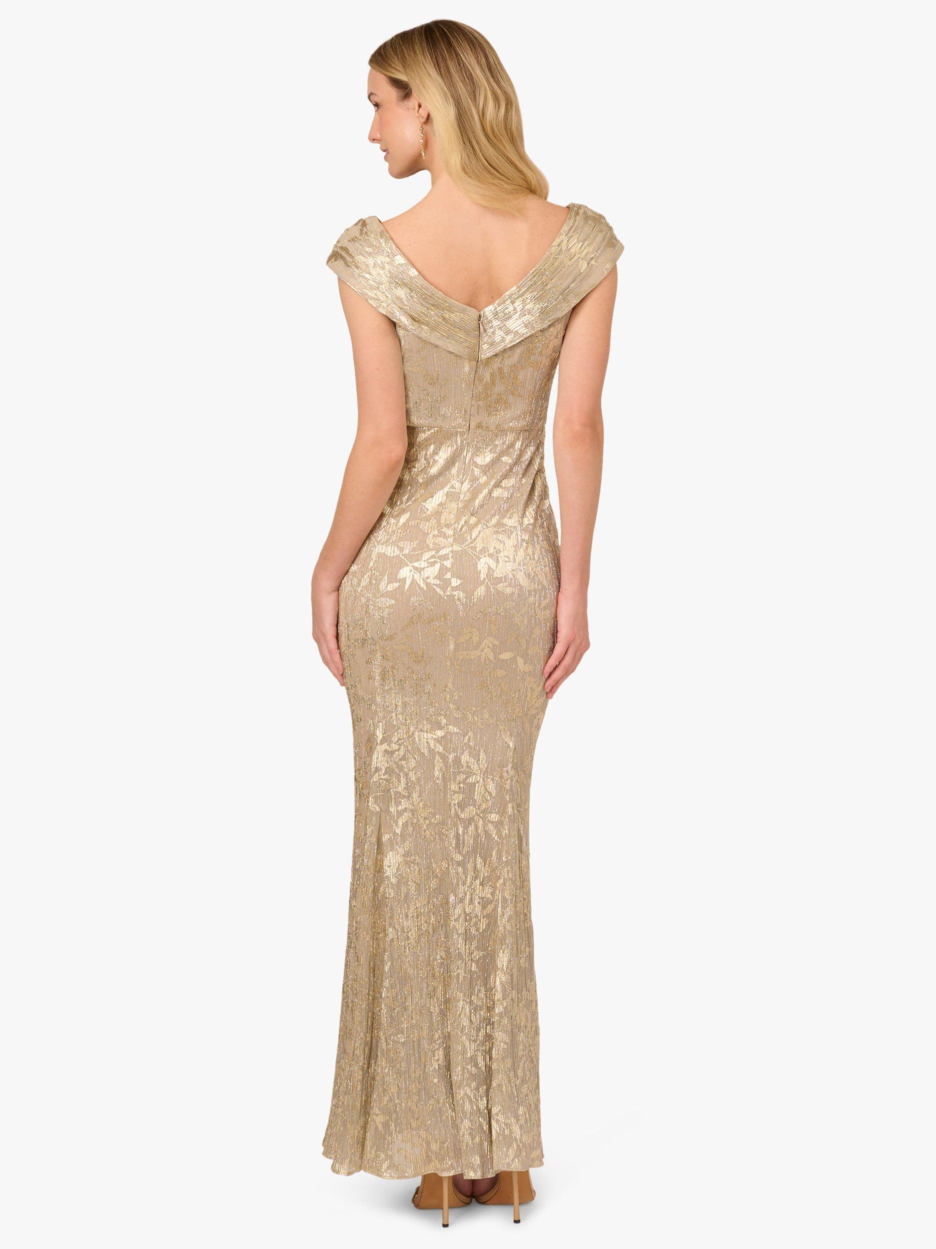 Product image 2 of 6, which shows Adrianna Papell Foil Leaf Maxi Dress, Champagne/Gold, 6