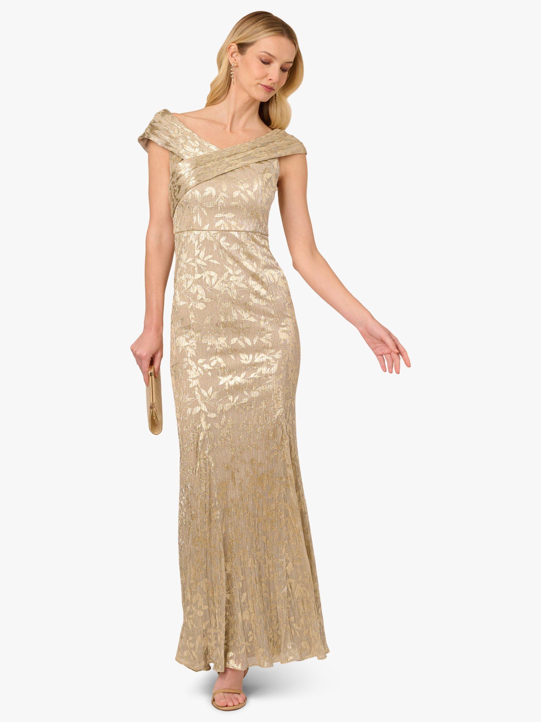 Product image 3 of 6, which shows Adrianna Papell Foil Leaf Maxi Dress, Champagne/Gold, 6