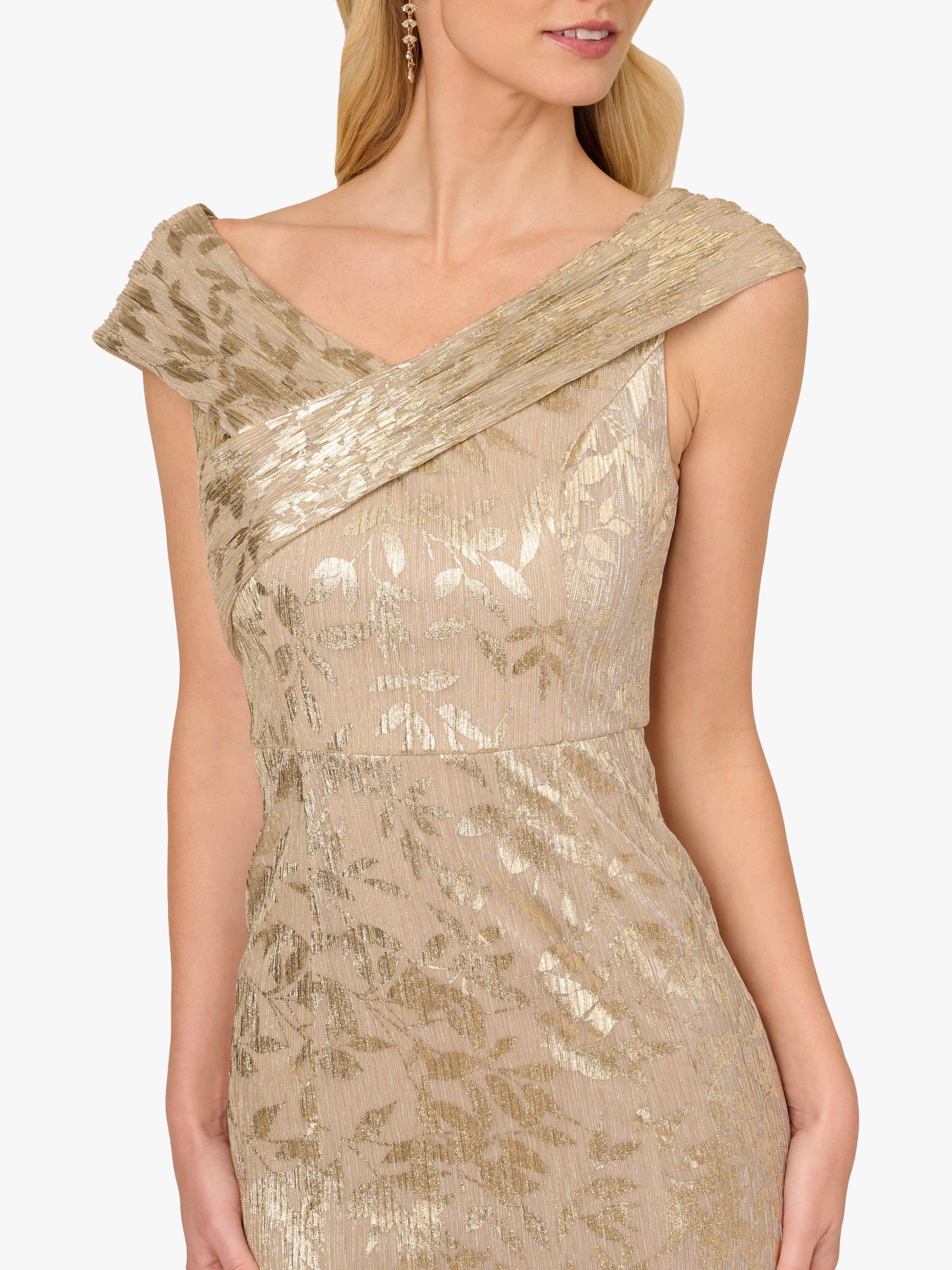 Product image 4 of 6, which shows Adrianna Papell Foil Leaf Maxi Dress, Champagne/Gold, 6