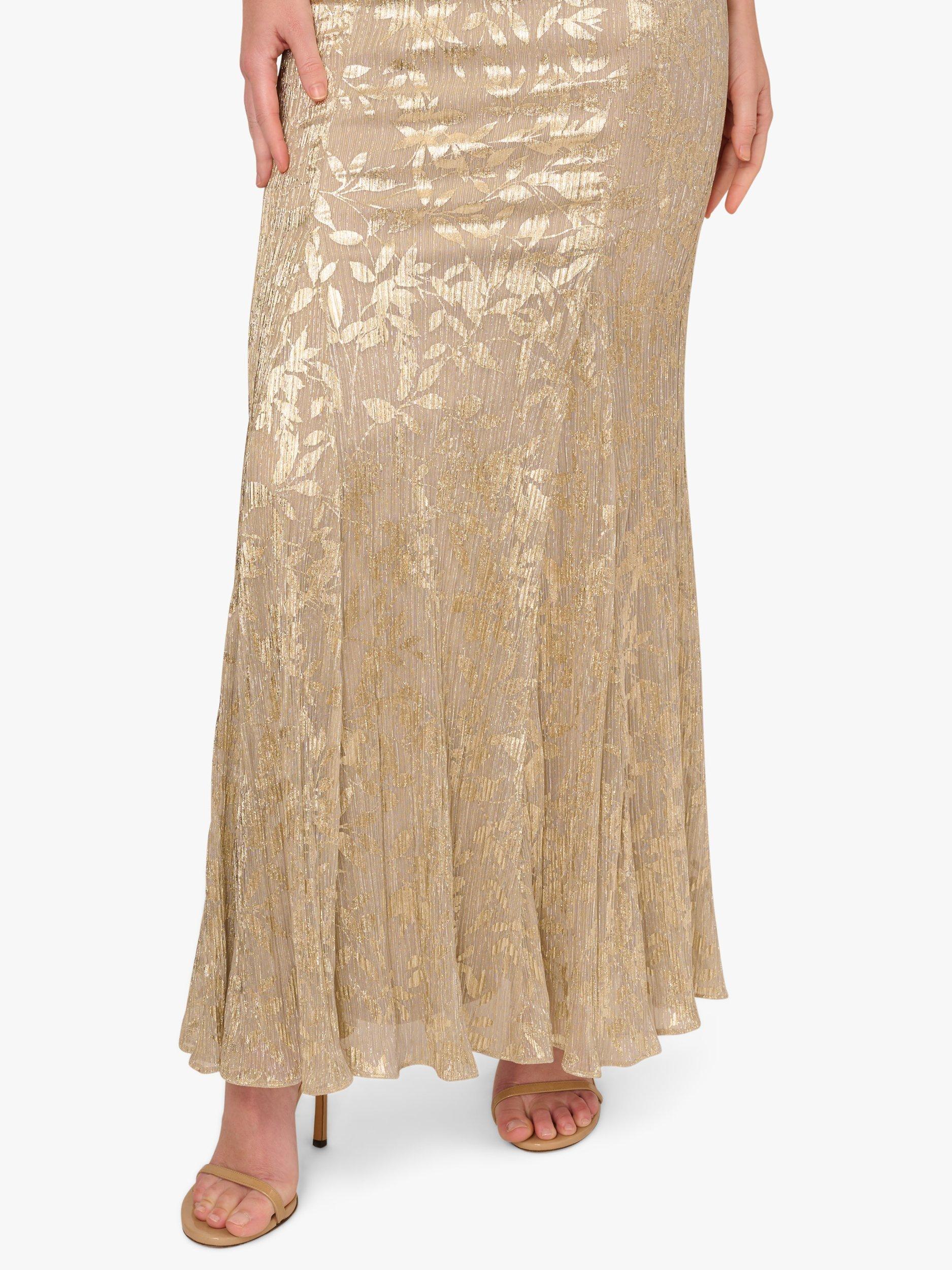 Product image 5 of 6, which shows Adrianna Papell Foil Leaf Maxi Dress, Champagne/Gold, 6