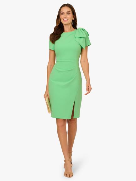 Adrianna Papell Pleated Bow Midi Dress, Light Green - view 2, Light Green