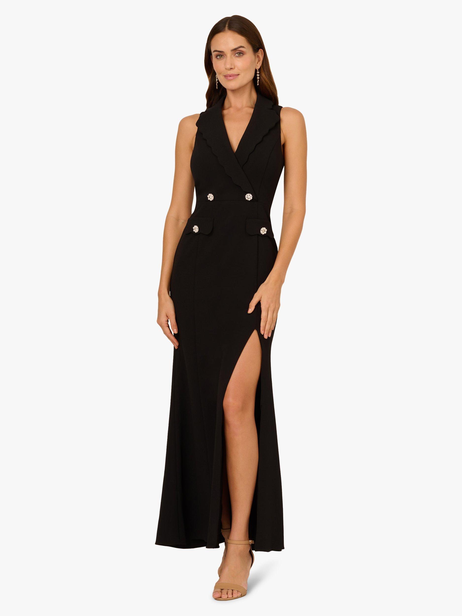 Product image 1 of 6, which shows Adrianna Papell Scallop Tuxedo Maxi Dress, Black, 6