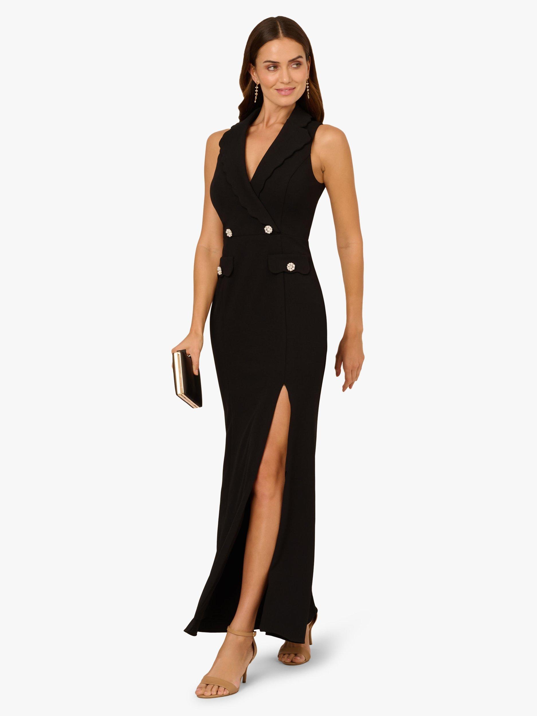 Product image 3 of 6, which shows Adrianna Papell Scallop Tuxedo Maxi Dress, Black, 6