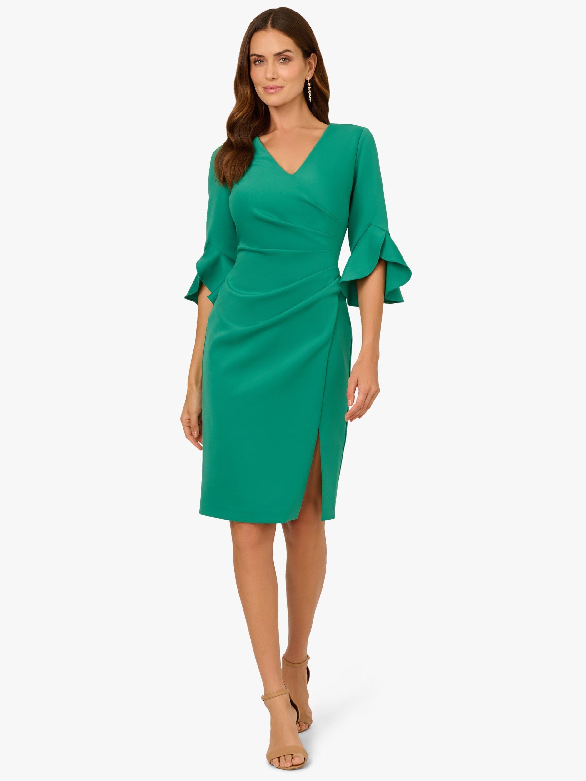 Product image 1 of 6, which shows Adrianna Papell Scuba Faux Wrap Dress, Emerald, 6