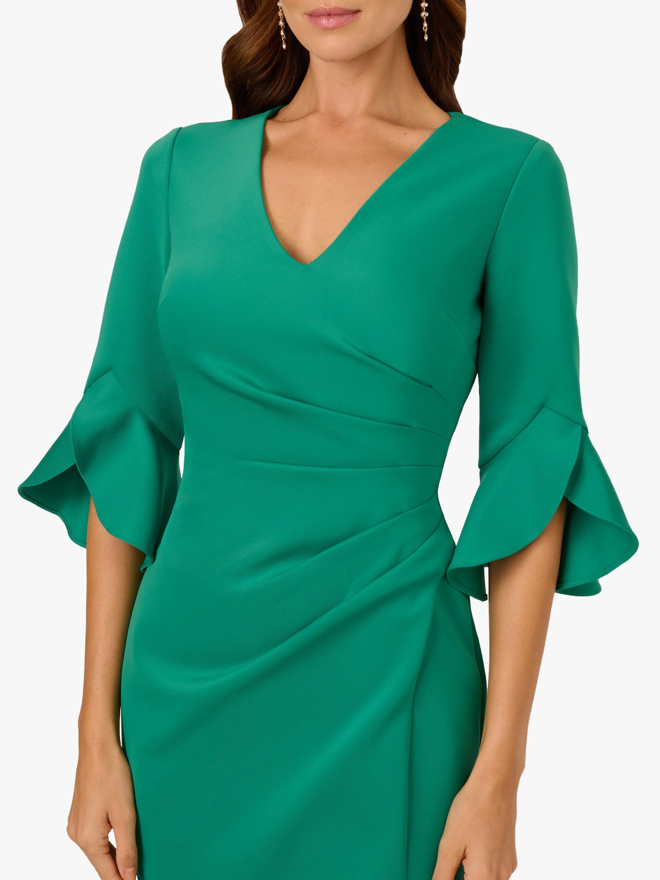 Product image 4 of 6, which shows Adrianna Papell Scuba Faux Wrap Dress, Emerald, 6