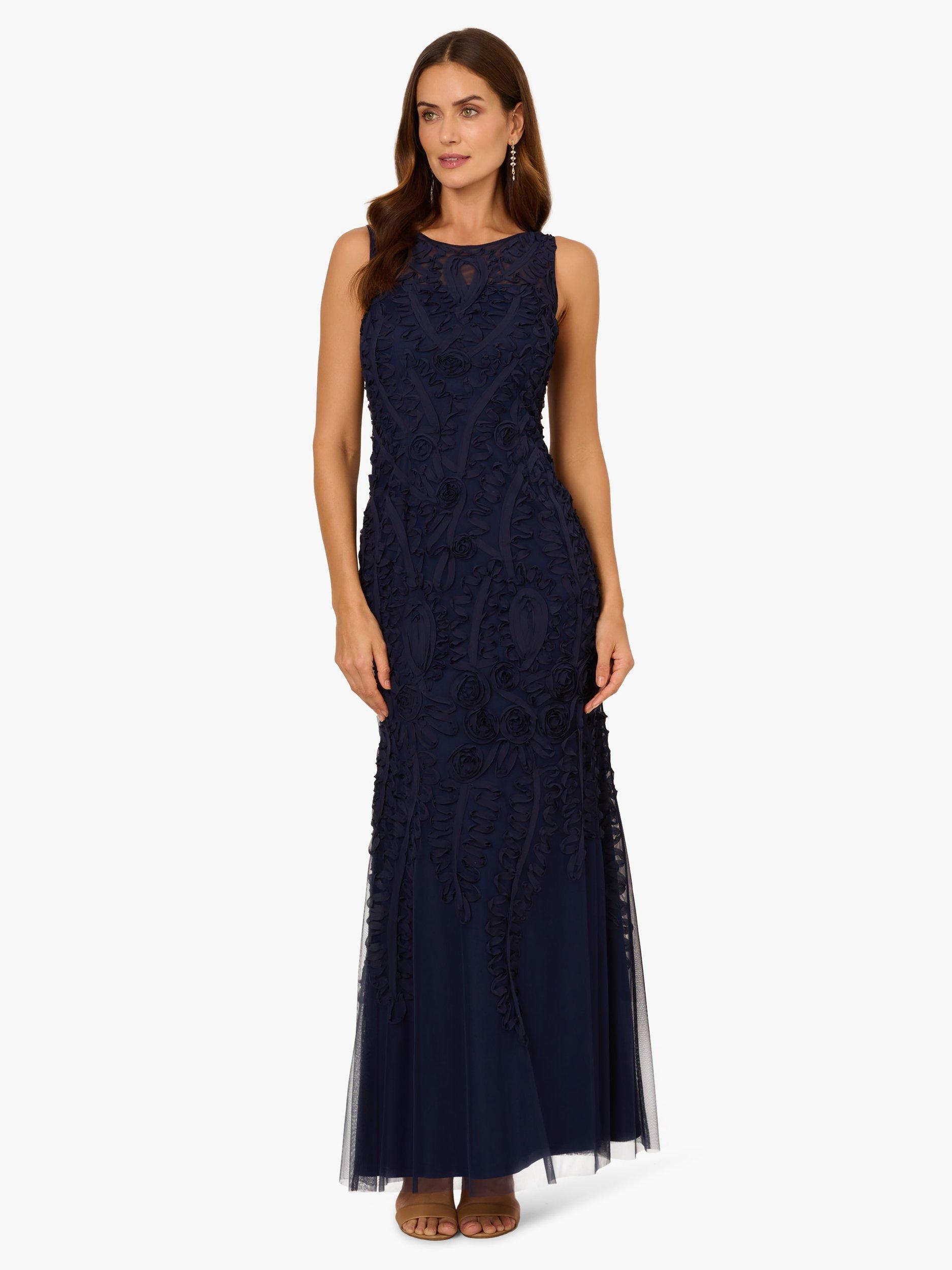 Product image 1 of 6, which shows Adrianna Papell Soutache Ribbon Embroidered Dress, Navy Blue, 6