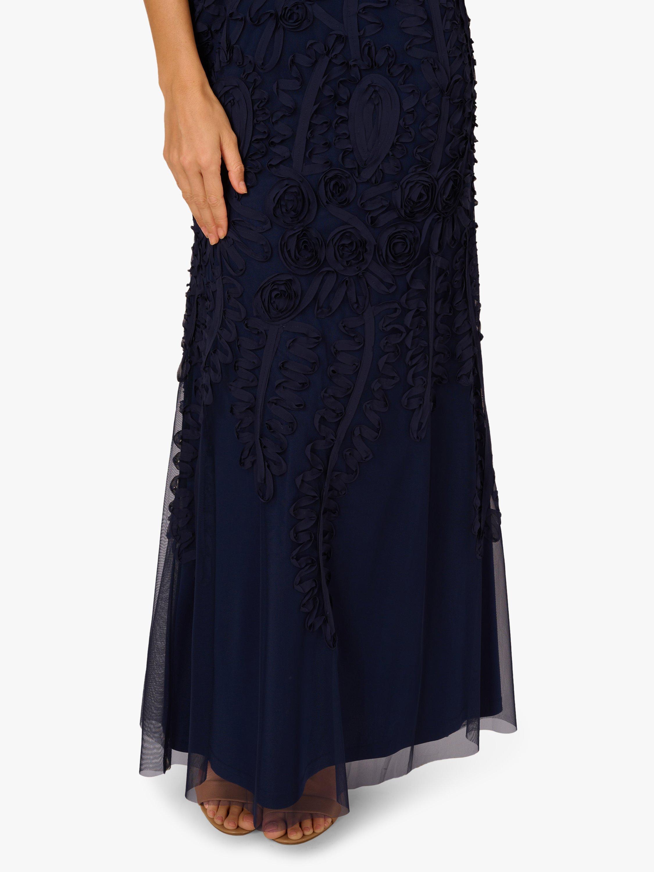 Product image 5 of 6, which shows Adrianna Papell Soutache Ribbon Embroidered Dress, Navy Blue, 6