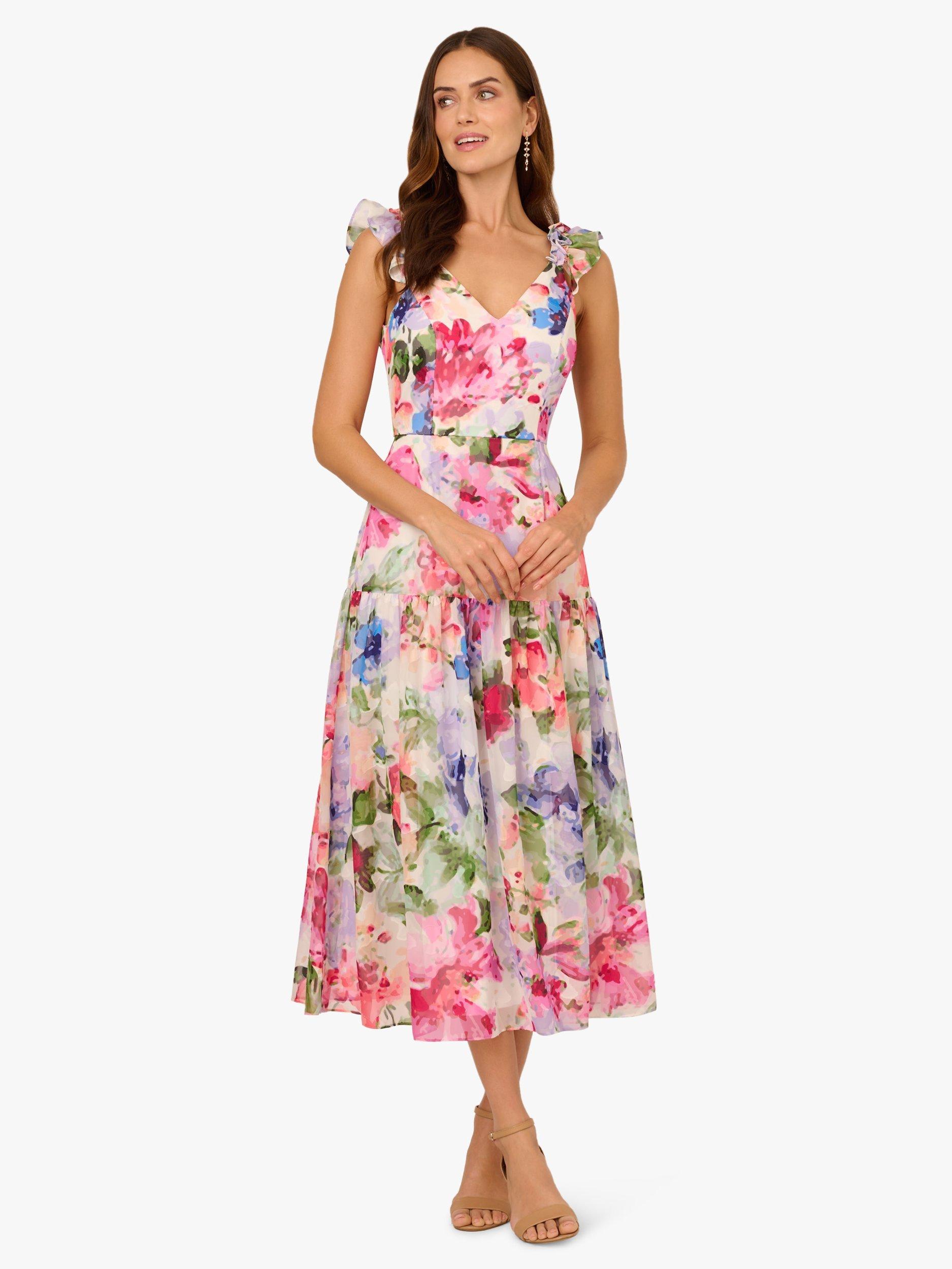 Product image 1 of 6, which shows Adrianna Papell Floral Ruffle Strap Dress, Ivory/Multi, 8