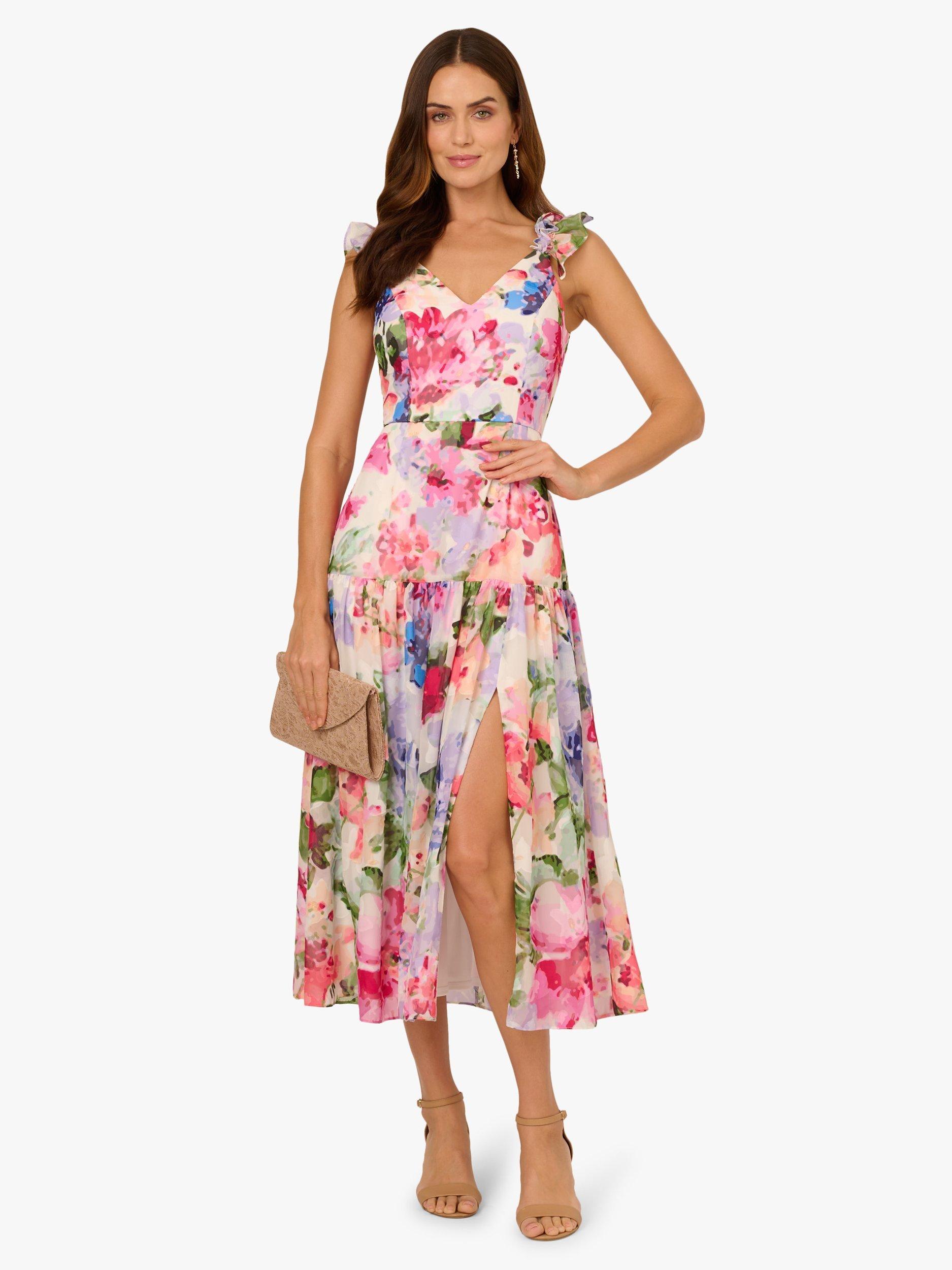 Product image 3 of 6, which shows Adrianna Papell Floral Ruffle Strap Dress, Ivory/Multi, 8