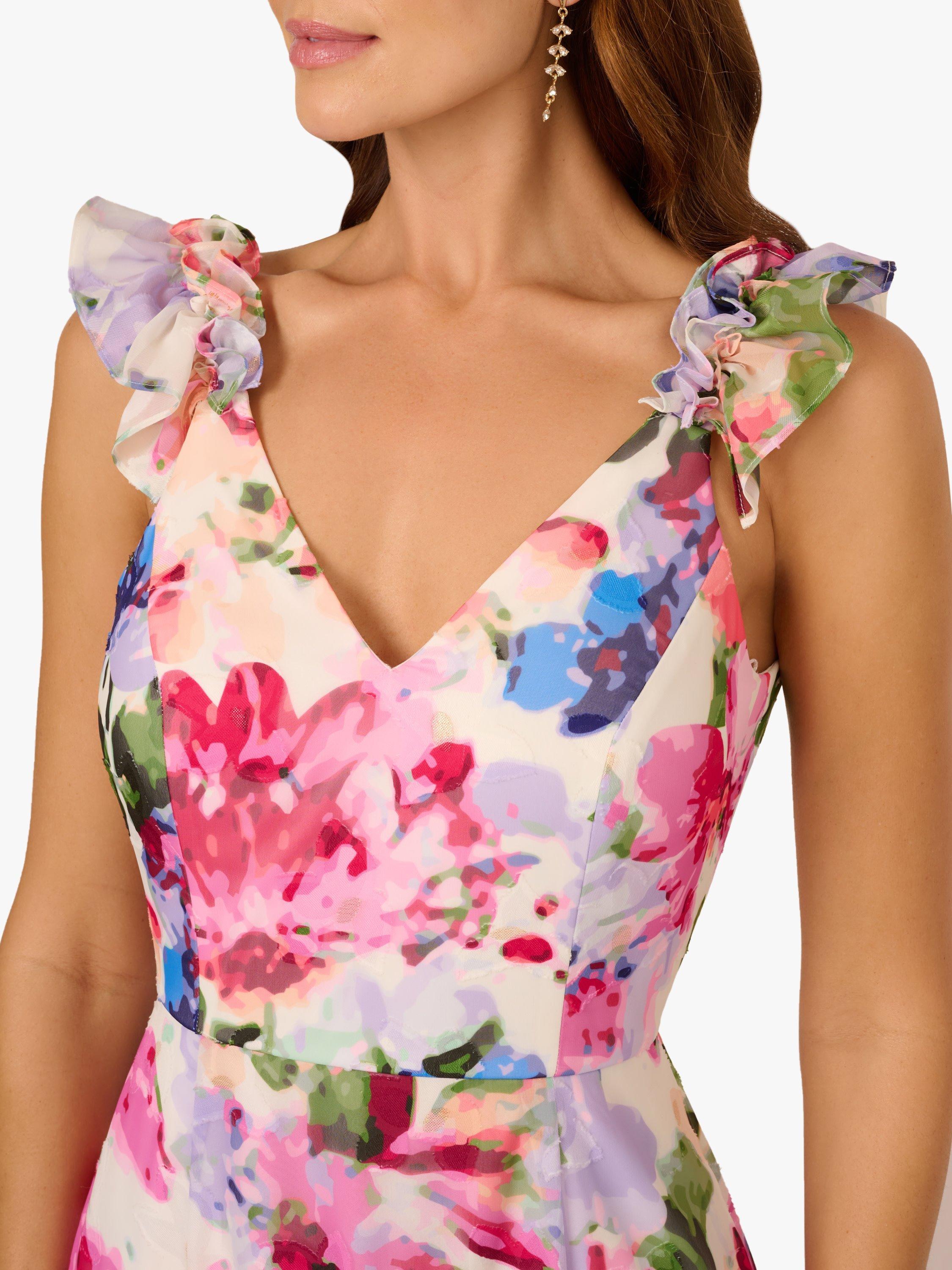 Product image 4 of 6, which shows Adrianna Papell Floral Ruffle Strap Dress, Ivory/Multi, 8