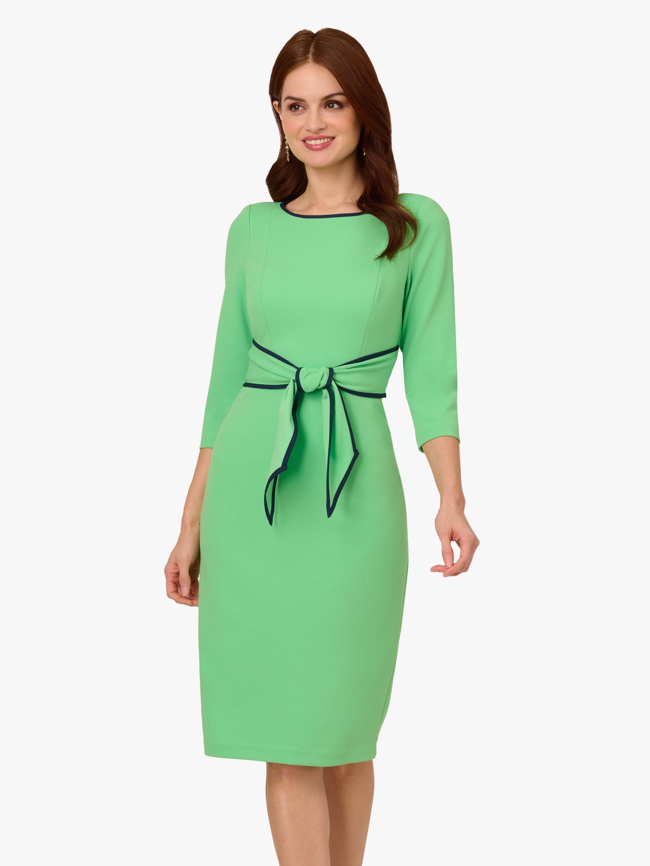 Product image 1 of 7, which shows Adrianna Papell Tipped Crepe Tie Waist Dress, Green, 6
