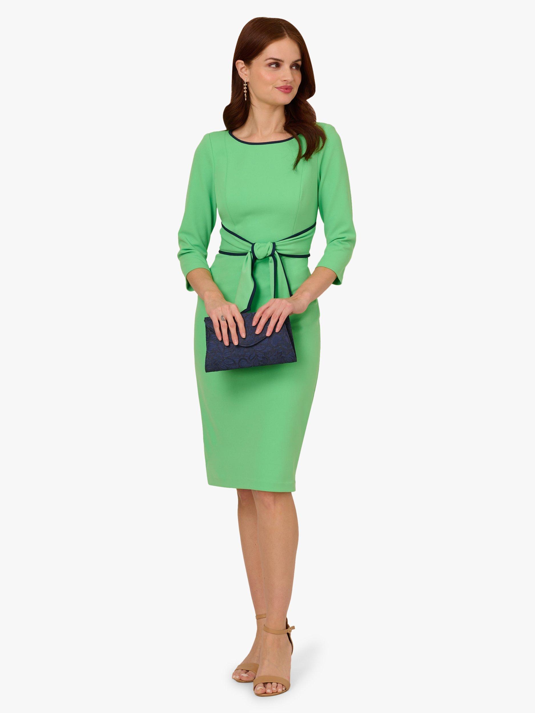 Product image 2 of 7, which shows Adrianna Papell Tipped Crepe Tie Waist Dress, Green, 6