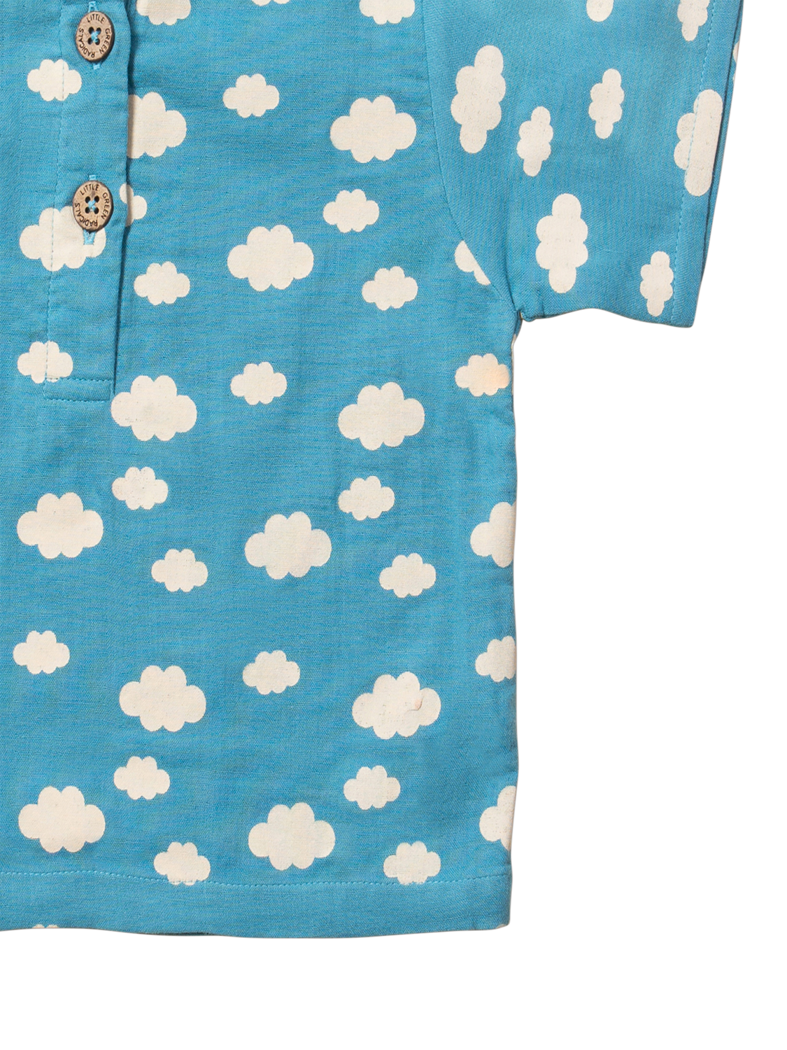 Product image 3 of 5, which shows Little Green Radicals Kids' Clouds Long Sleeve Henley Top, Blue/Multi, 2-3 years