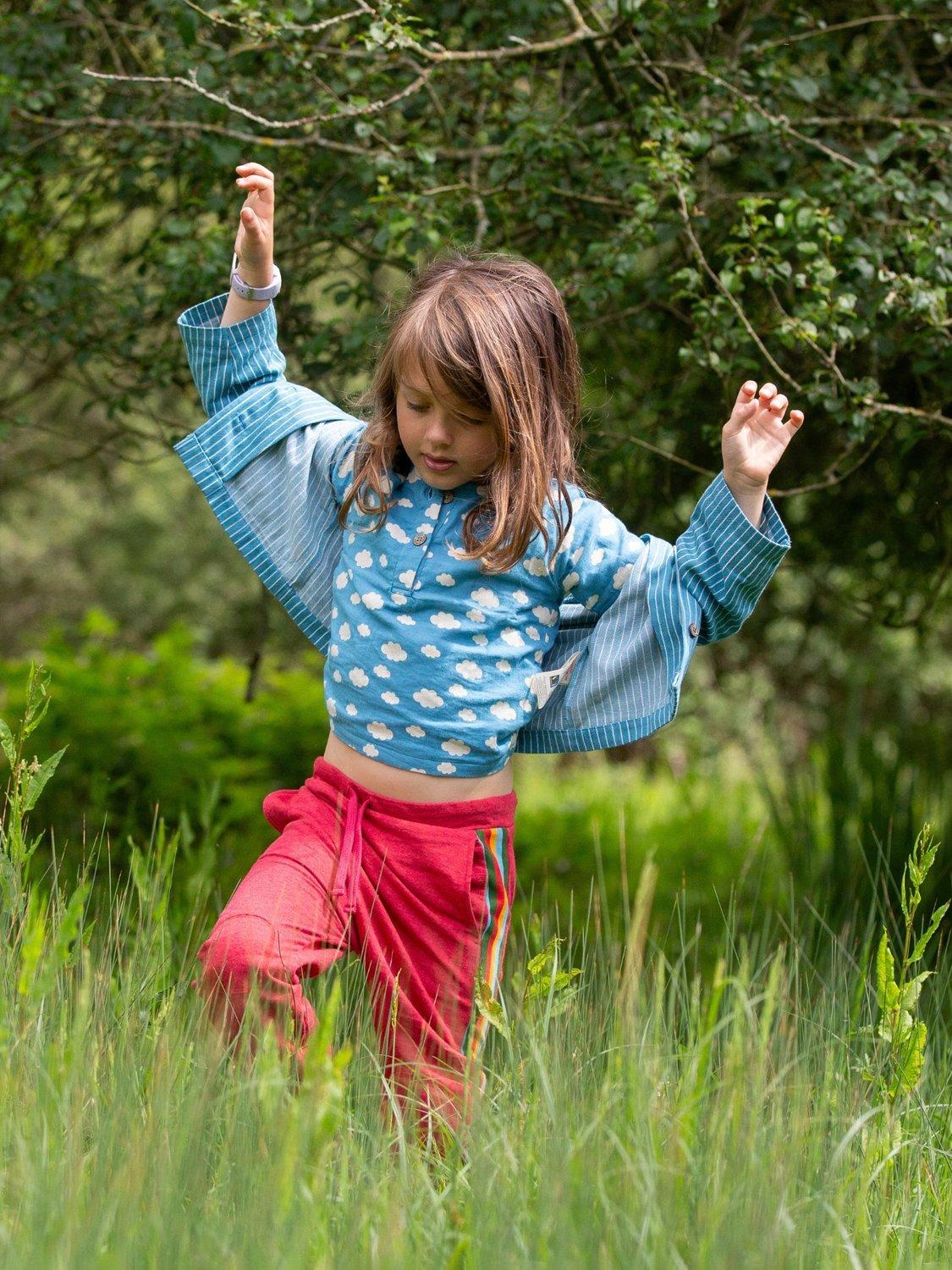 Product image 4 of 5, which shows Little Green Radicals Kids' Clouds Long Sleeve Henley Top, Blue/Multi, 2-3 years