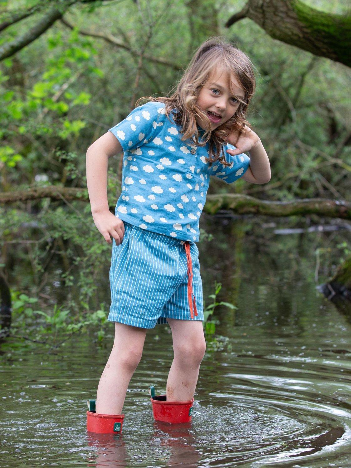 Product image 5 of 5, which shows Little Green Radicals Kids' Clouds Long Sleeve Henley Top, Blue/Multi, 2-3 years