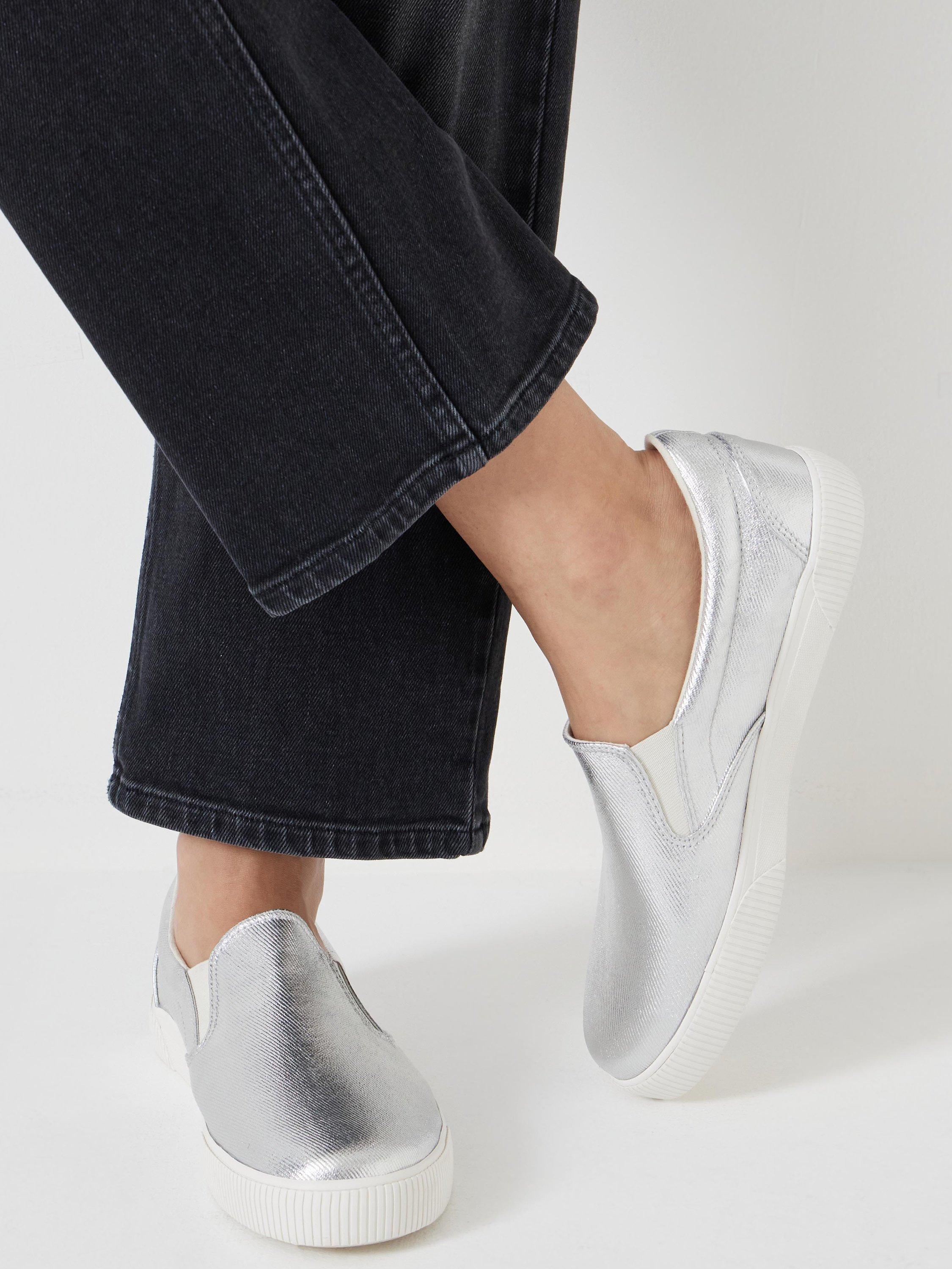 Product image 6 of 6, which shows HUSH Gili Metallic Slip-On Trainers, Silver, 3