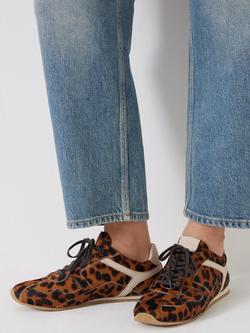 HUSH Leopard Leather Trainers, Brown Multi - view 2, Brown Multi