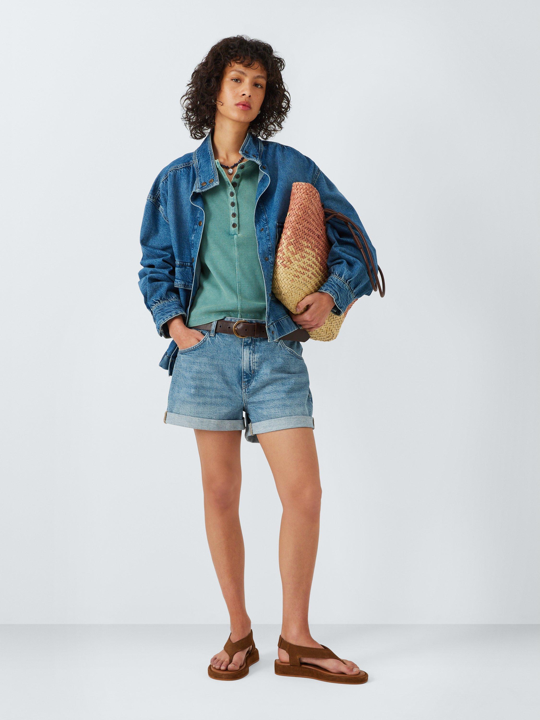 Product image 3 of 5, which shows AND/OR Relaxed Denim Shorts, Mid Wash, 6
