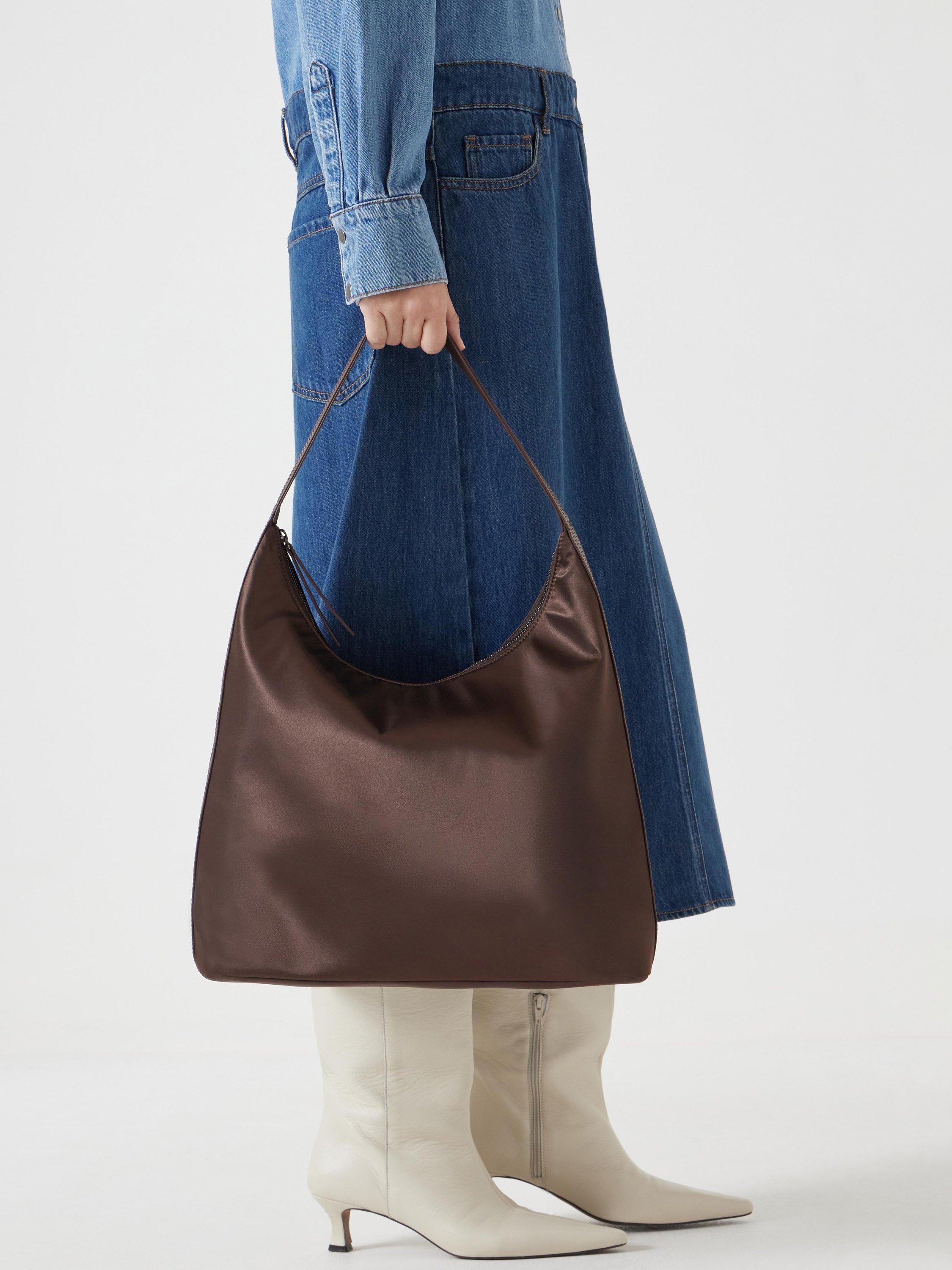 Product image 2 of 5, which shows HUSH Satin Oversized Tote Bag, Chocolate Brown