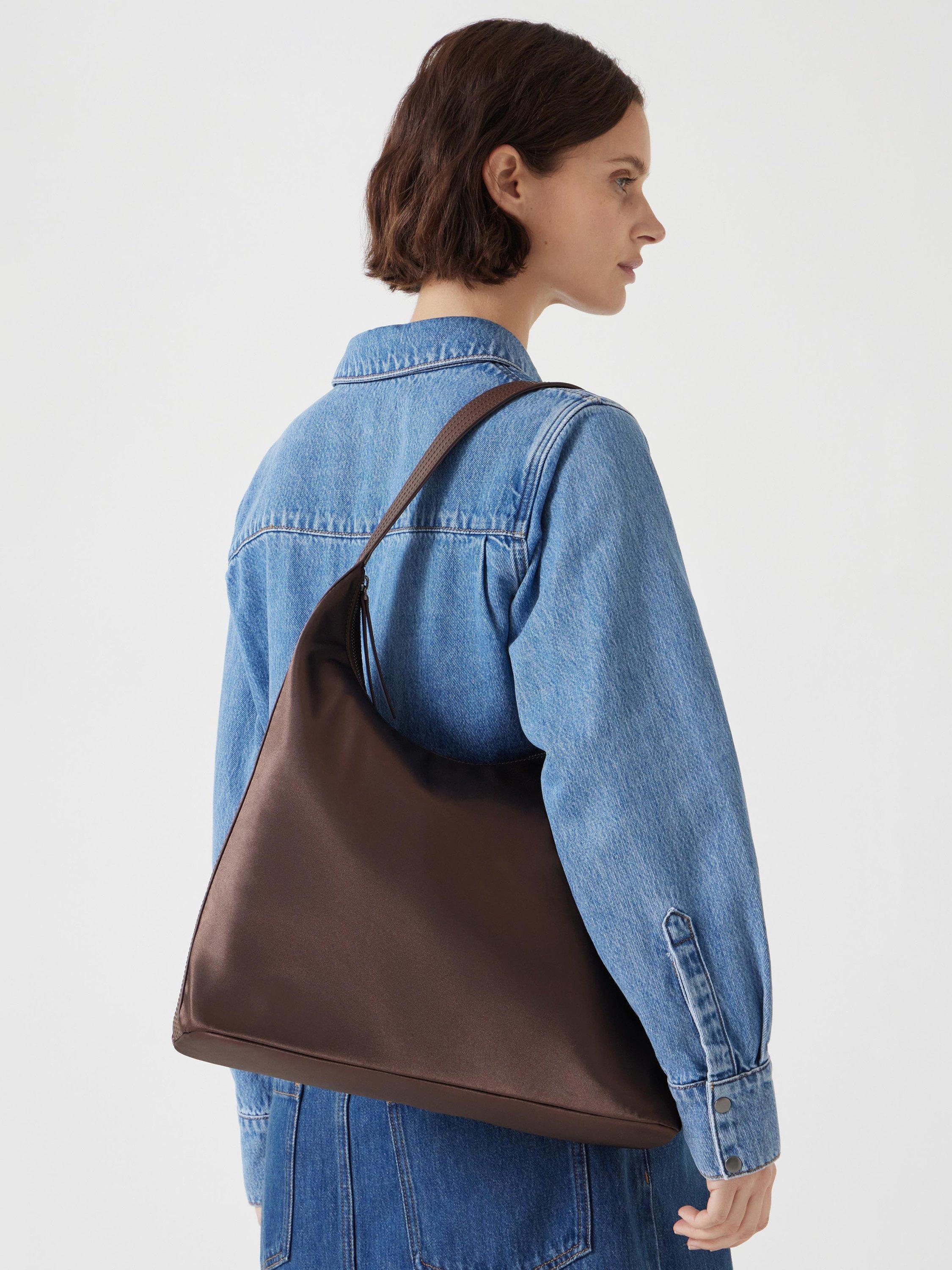 Product image 5 of 5, which shows HUSH Satin Oversized Tote Bag, Chocolate Brown