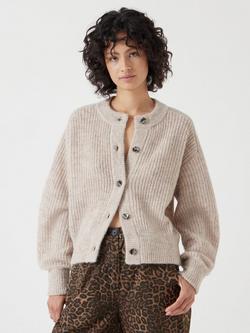 HUSH Raven Chunky Ribbed Knitted Cardigan, Neutral