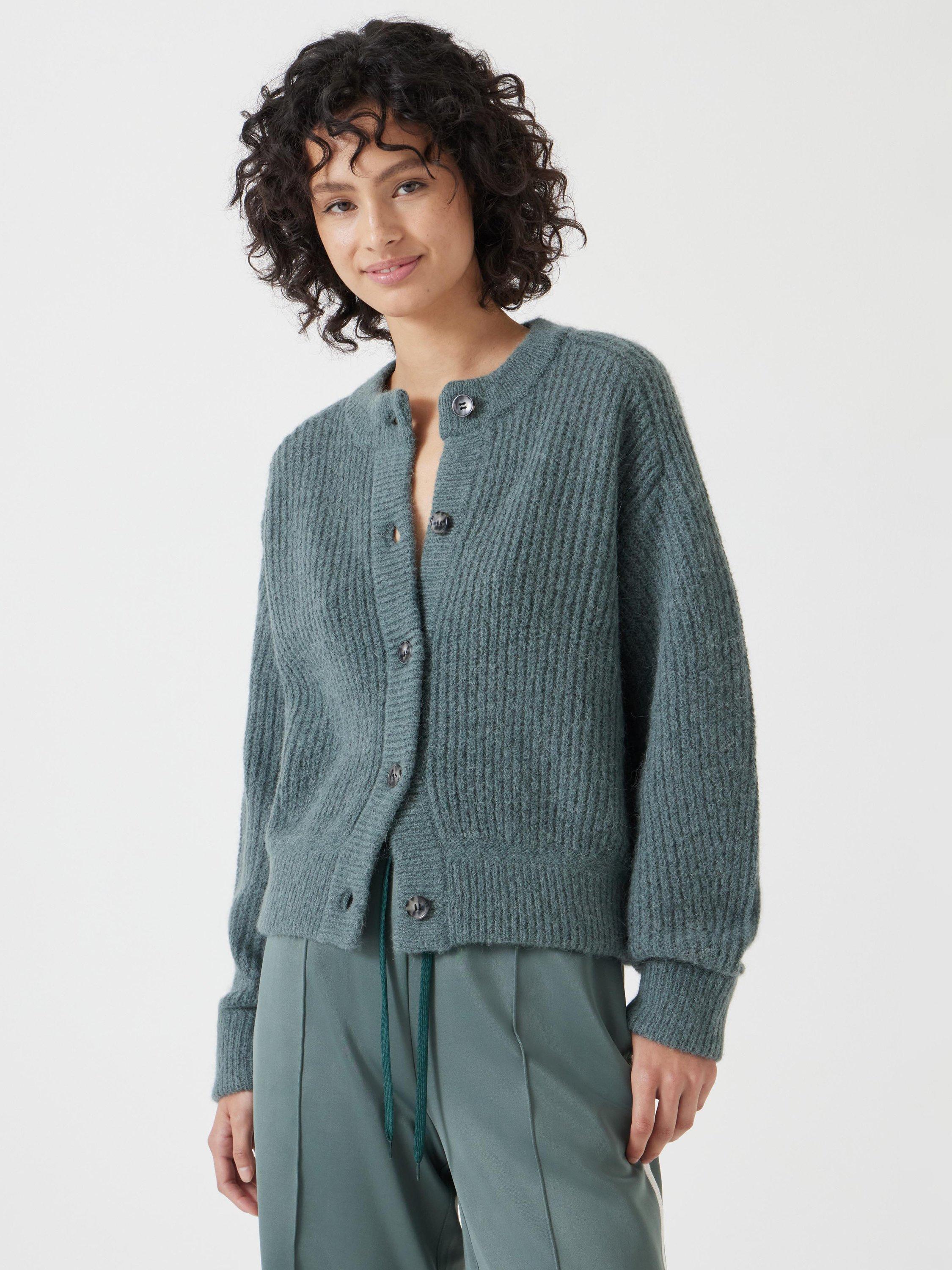 Product image 1 of 5, which shows HUSH Chunky Wool Rich Cardigan, Sage Green, XS-S