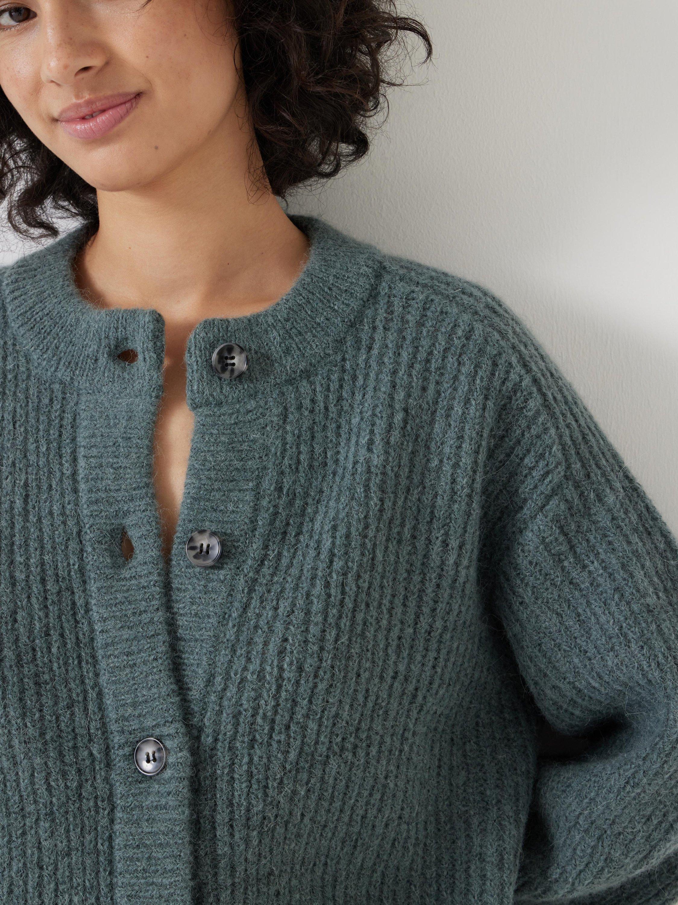 Product image 5 of 5, which shows HUSH Chunky Wool Rich Cardigan, Sage Green, XS-S