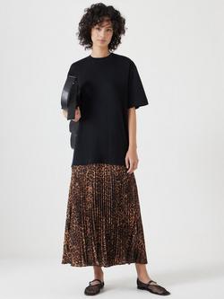 HUSH Esme Short Sleeve Pleat Leopard Dress, Brown/Multi, Brown/Multi