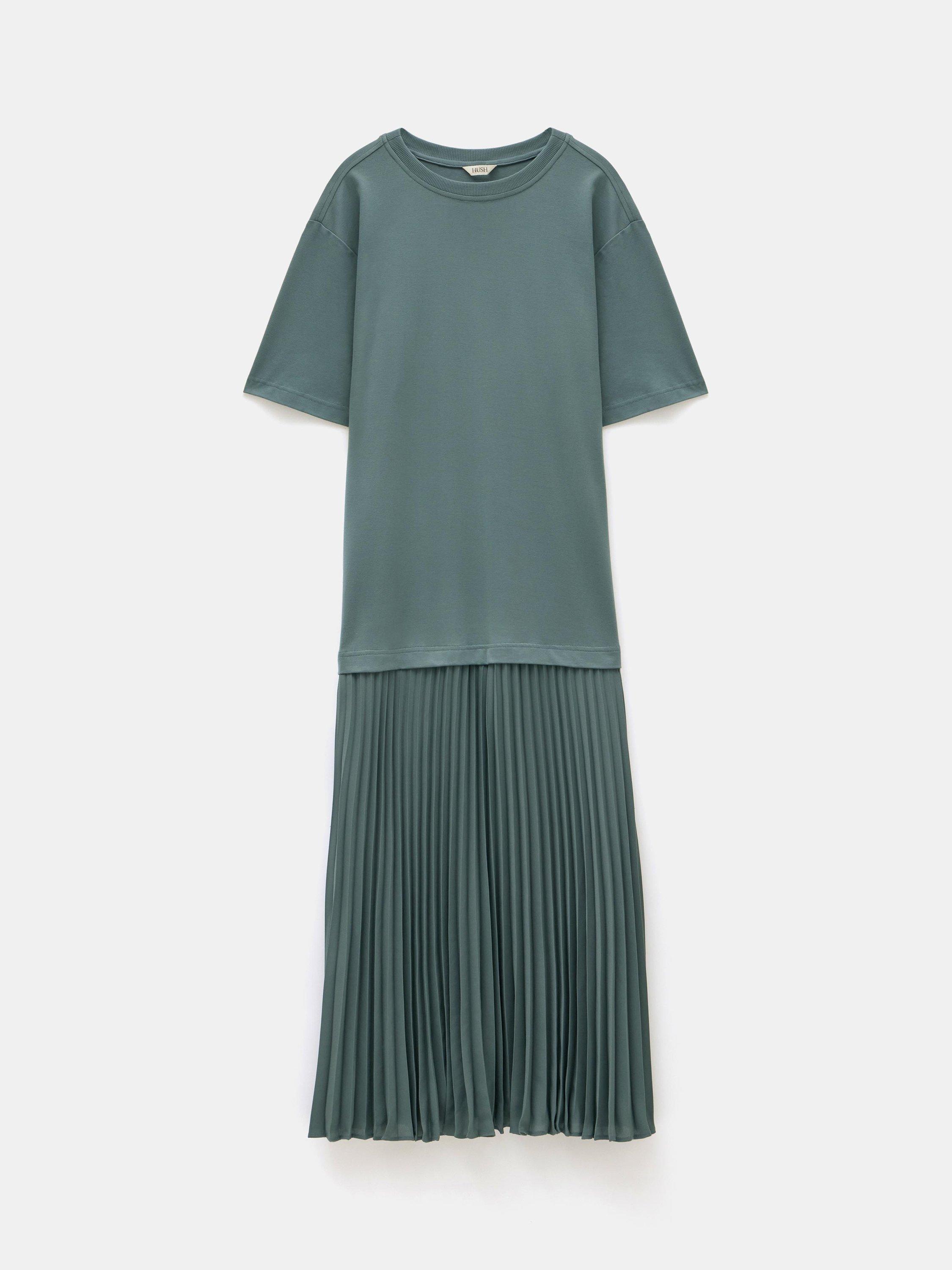 Product image 4 of 5, which shows HUSH Esme T-Shirt Midi Dress, Sage Green, XXS