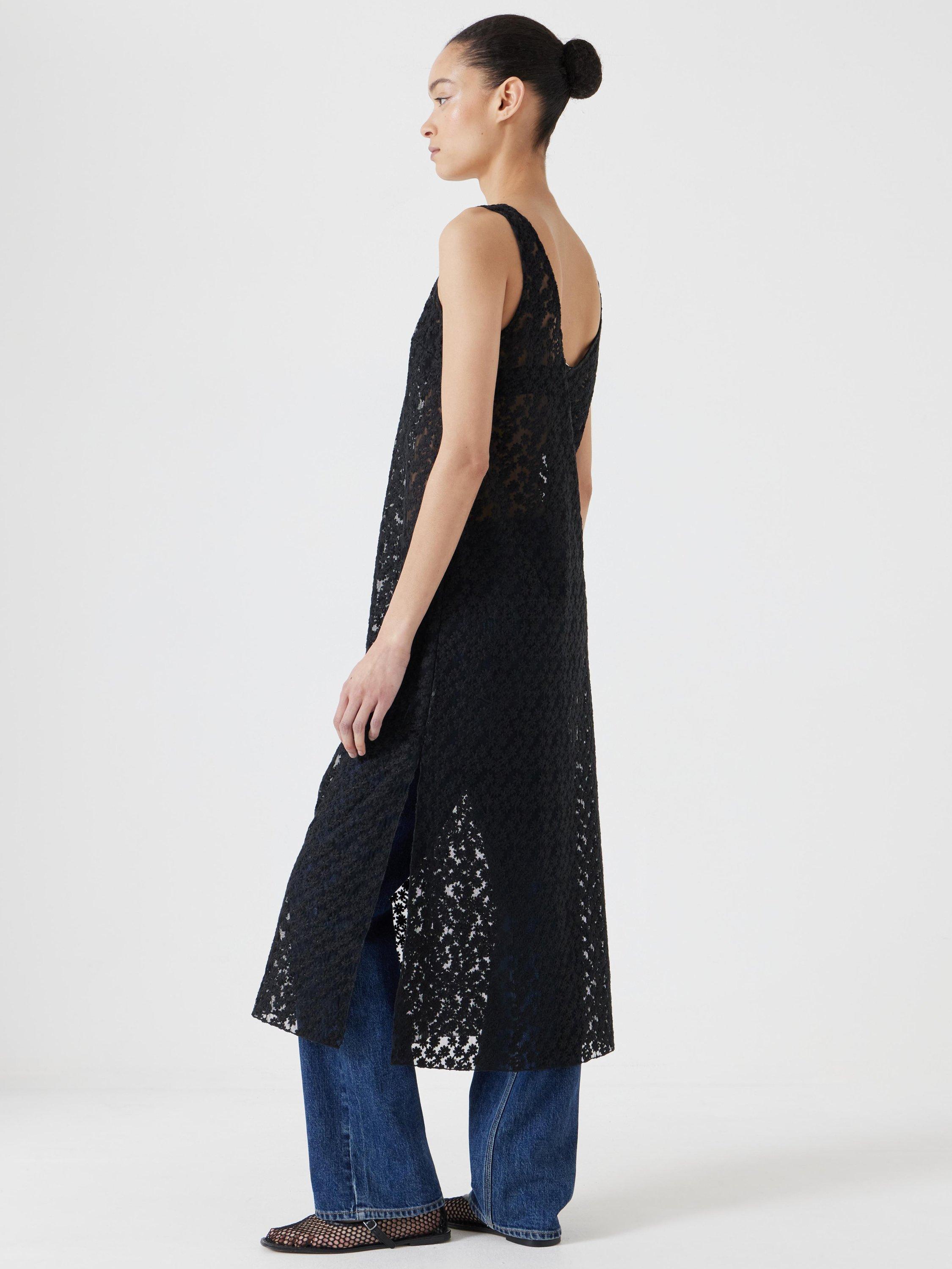 Product image 2 of 5, which shows HUSH Floral Embroidered Sleeveless Midi Dress, Black, XXS