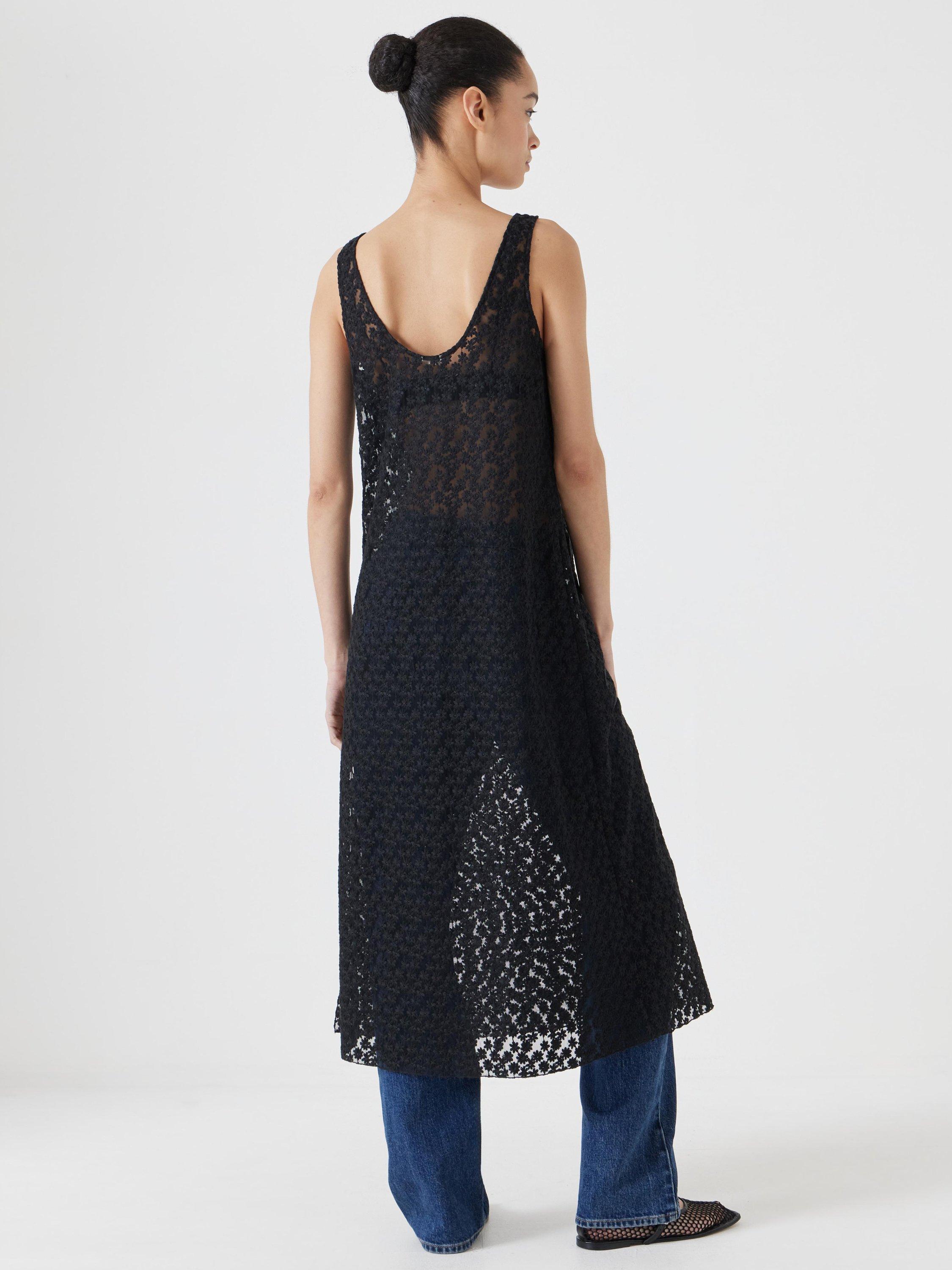 Product image 3 of 5, which shows HUSH Floral Embroidered Sleeveless Midi Dress, Black, XXS