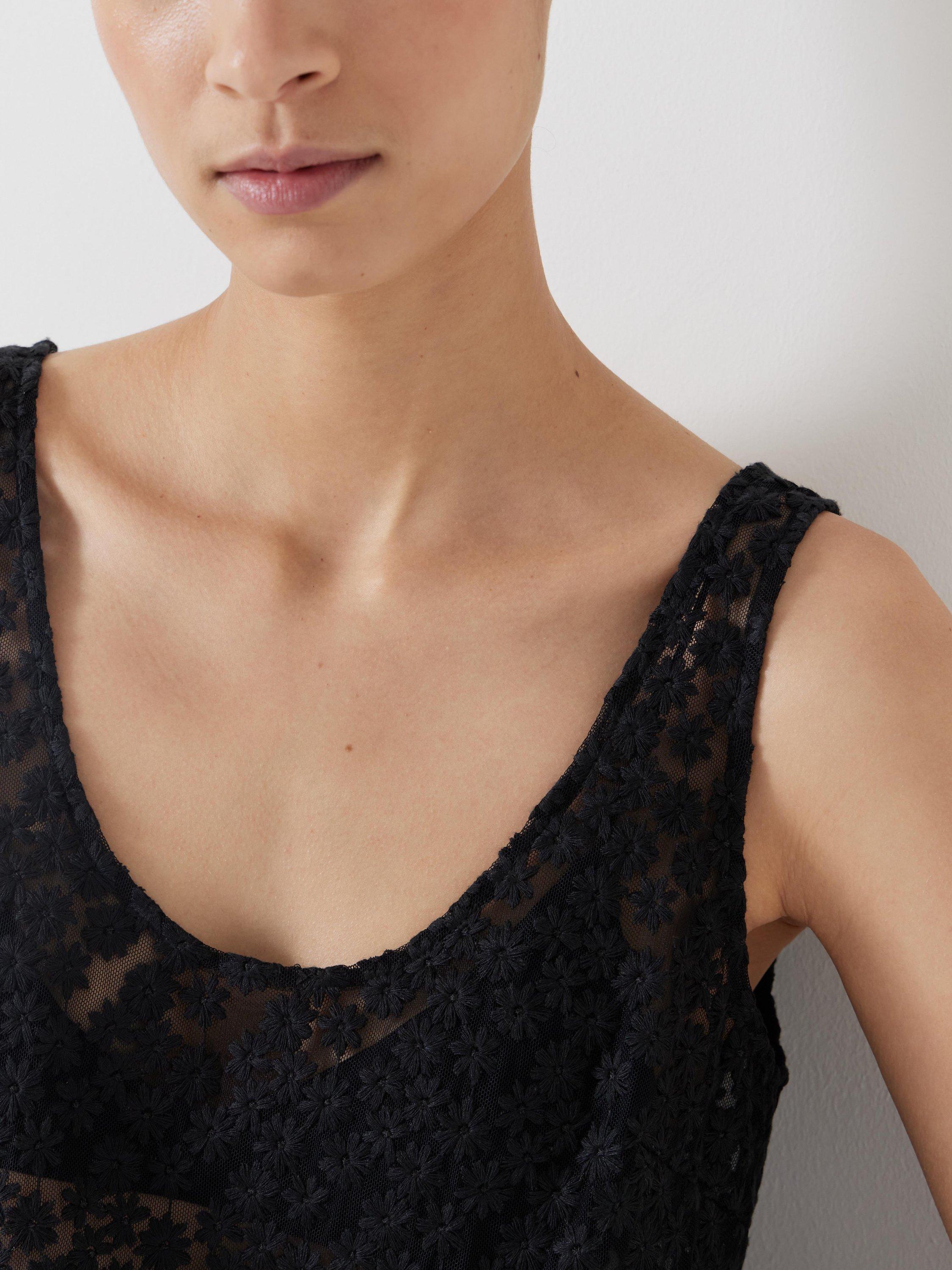 Product image 4 of 5, which shows HUSH Floral Embroidered Sleeveless Midi Dress, Black, XXS