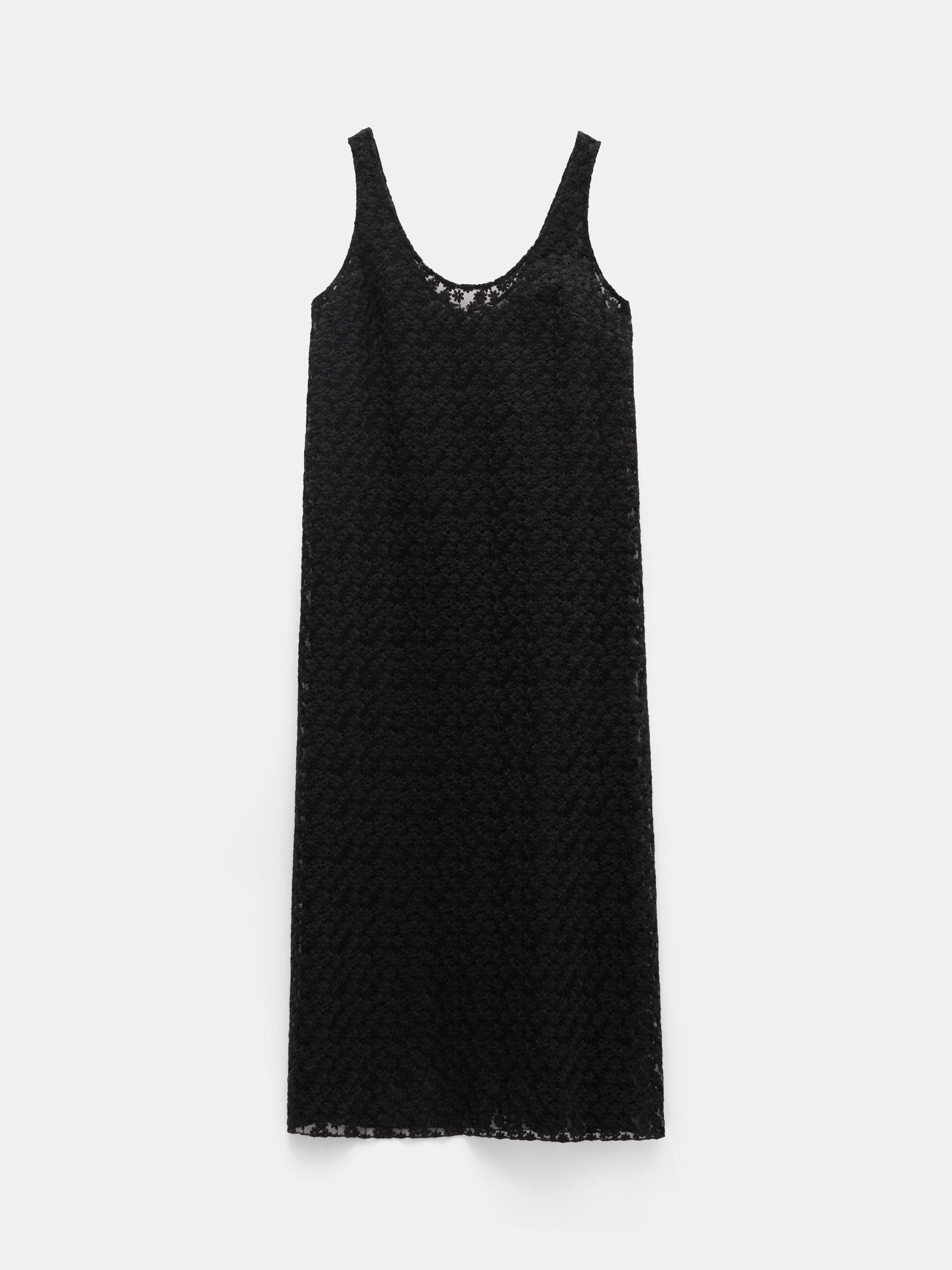 Product image 5 of 5, which shows HUSH Floral Embroidered Sleeveless Midi Dress, Black, XXS