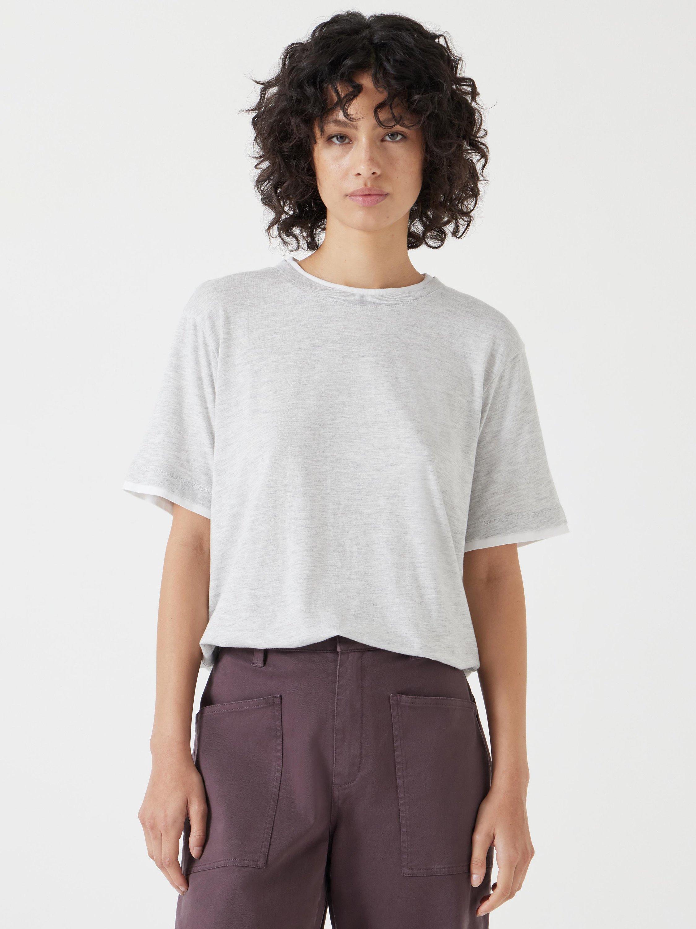 Product image 1 of 5, which shows HUSH Contrast Layer T-Shirt, Grey Marl/White, XXS