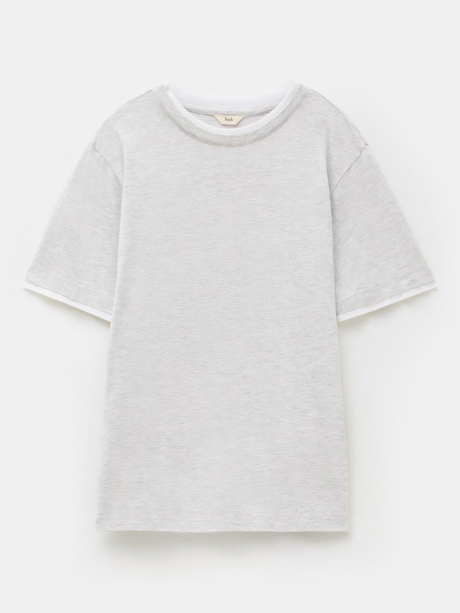Product image 4 of 5, which shows HUSH Contrast Layer T-Shirt, Grey Marl/White, XXS