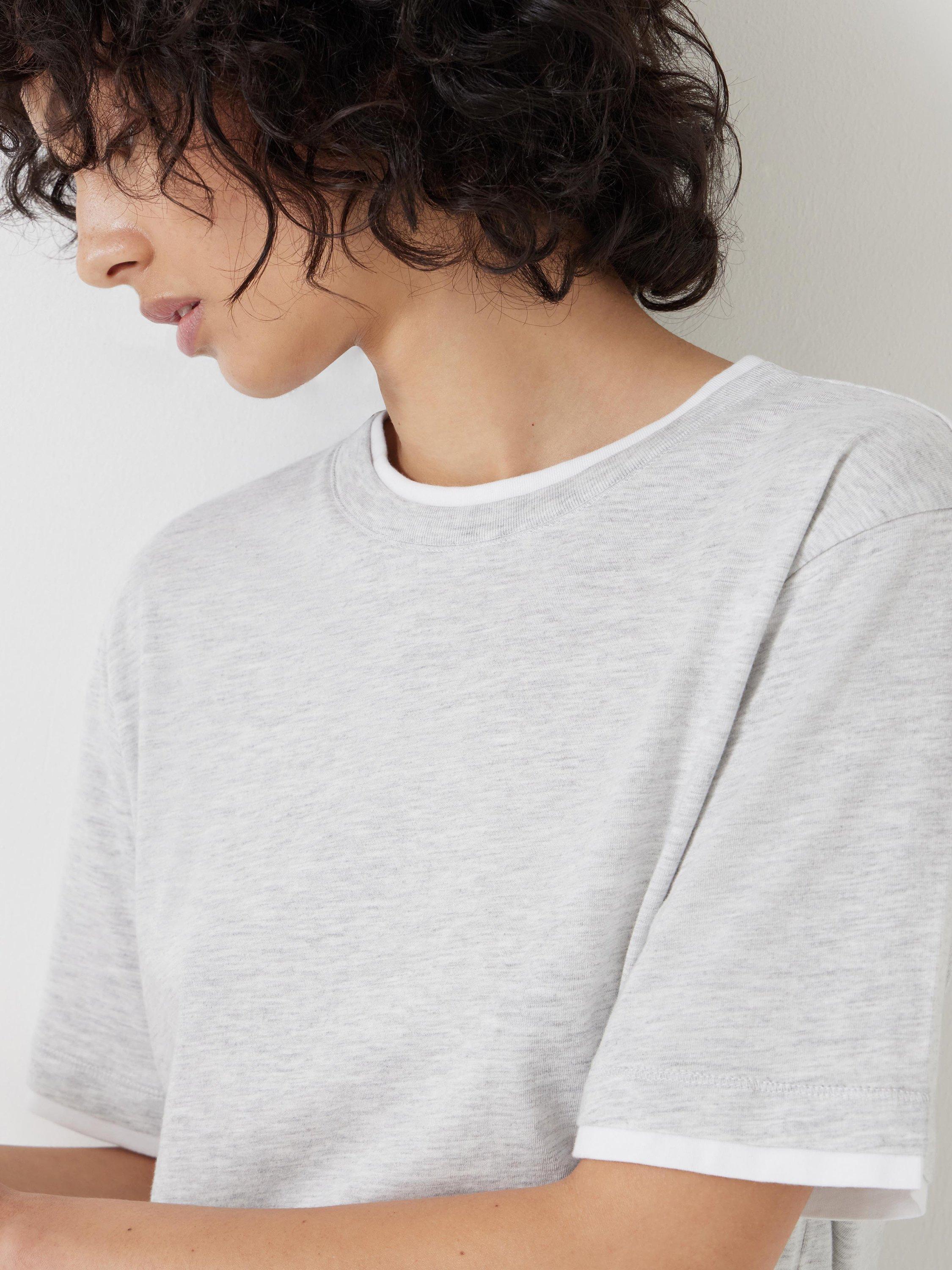 Product image 5 of 5, which shows HUSH Contrast Layer T-Shirt, Grey Marl/White, XXS