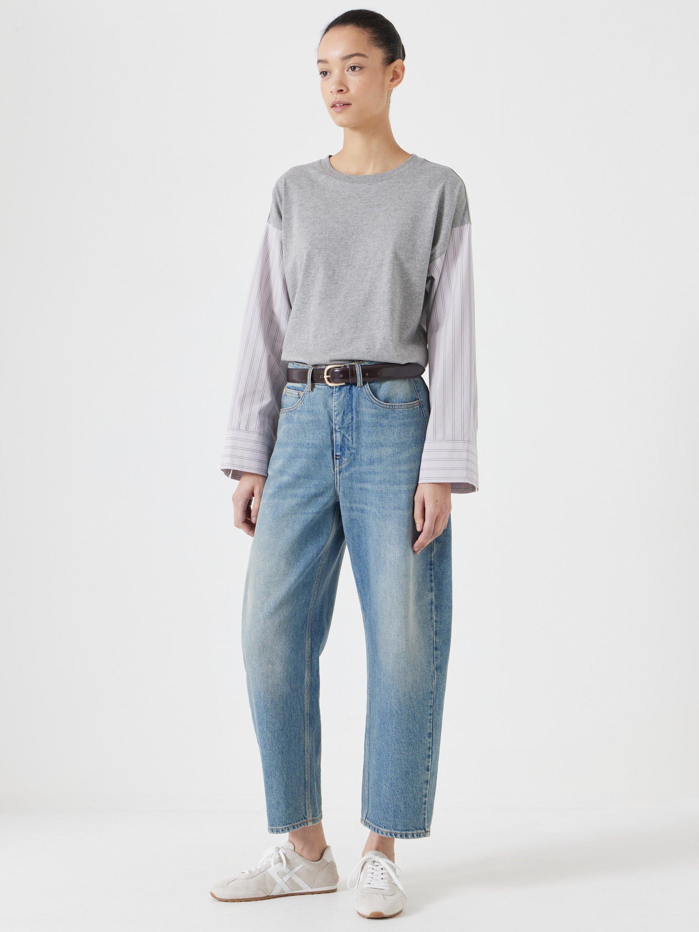 Product image 1 of 5, which shows HUSH Woven Mix Shirt Sleeve Top, Grey, S-M