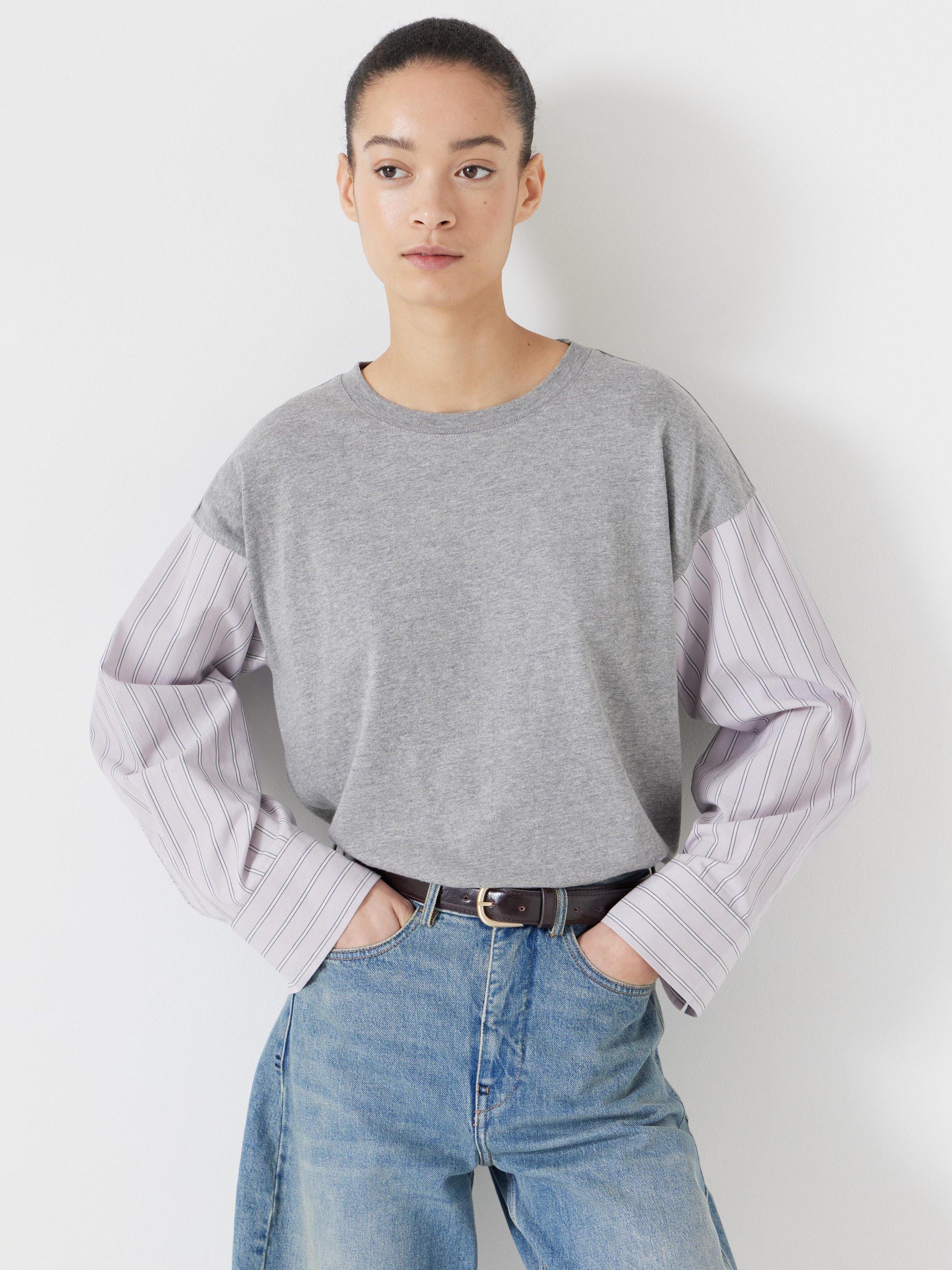 Product image 2 of 5, which shows HUSH Woven Mix Shirt Sleeve Top, Grey, S-M