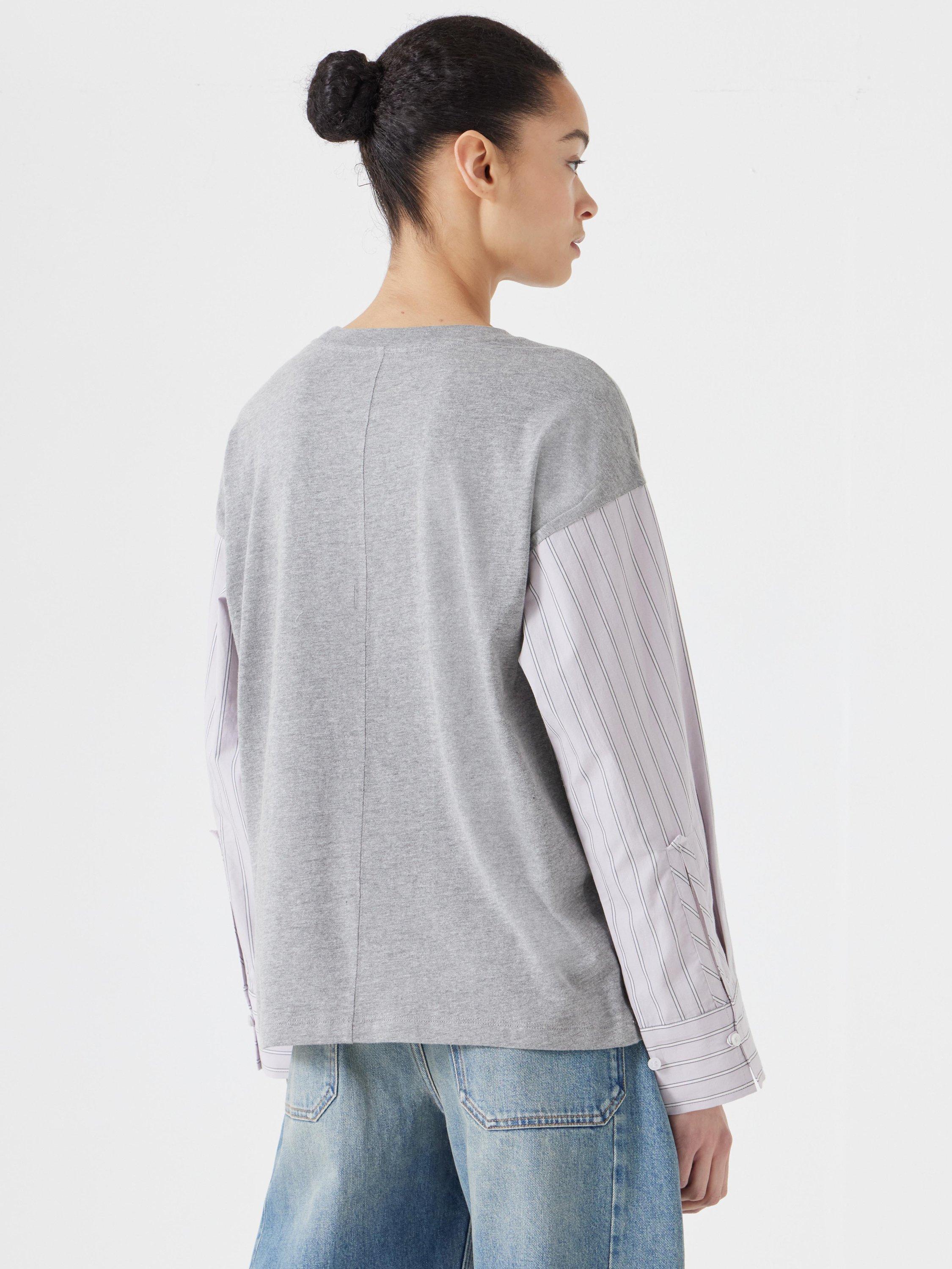 Product image 3 of 5, which shows HUSH Woven Mix Shirt Sleeve Top, Grey, S-M