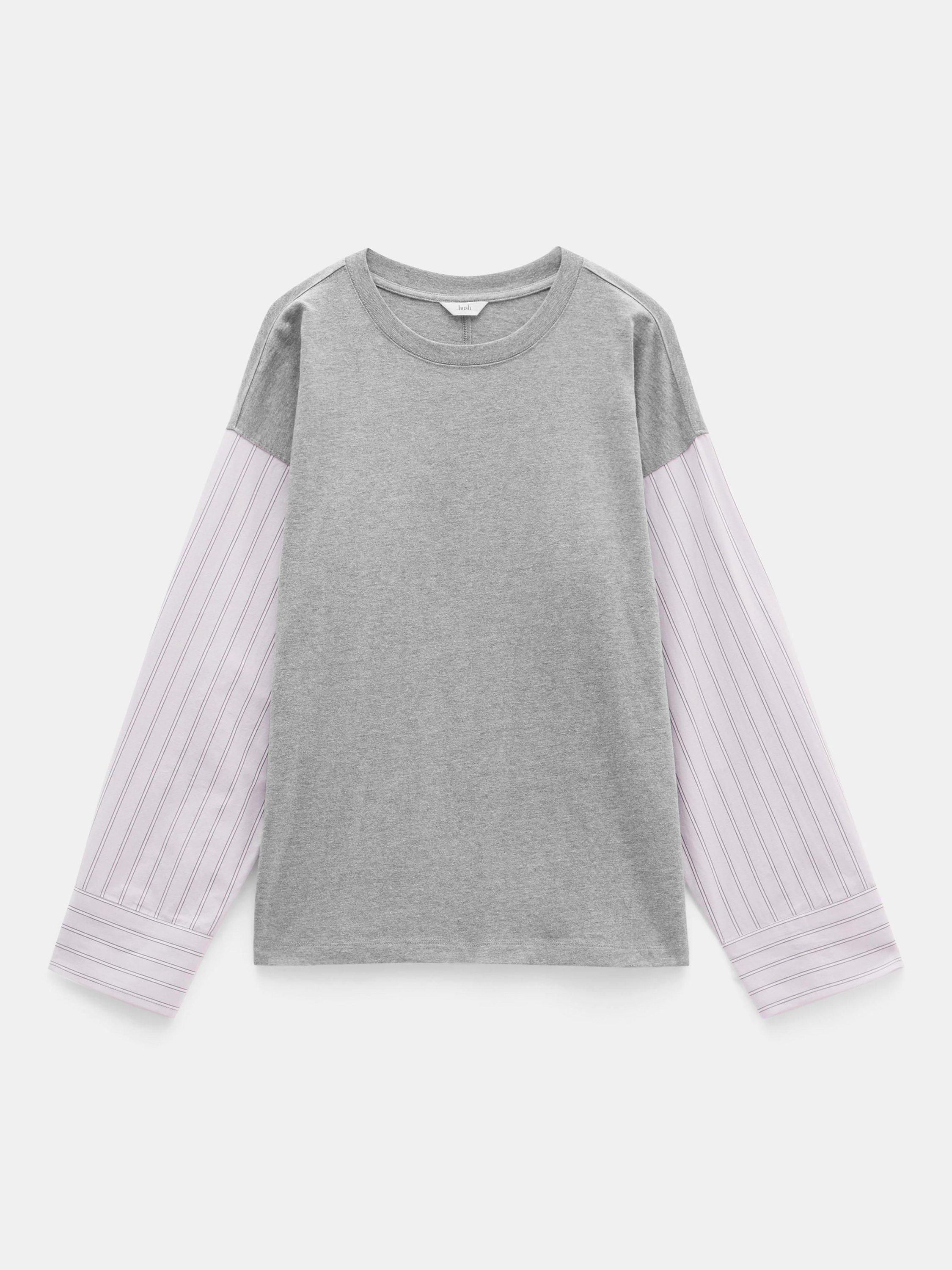 Product image 5 of 5, which shows HUSH Woven Mix Shirt Sleeve Top, Grey, S-M