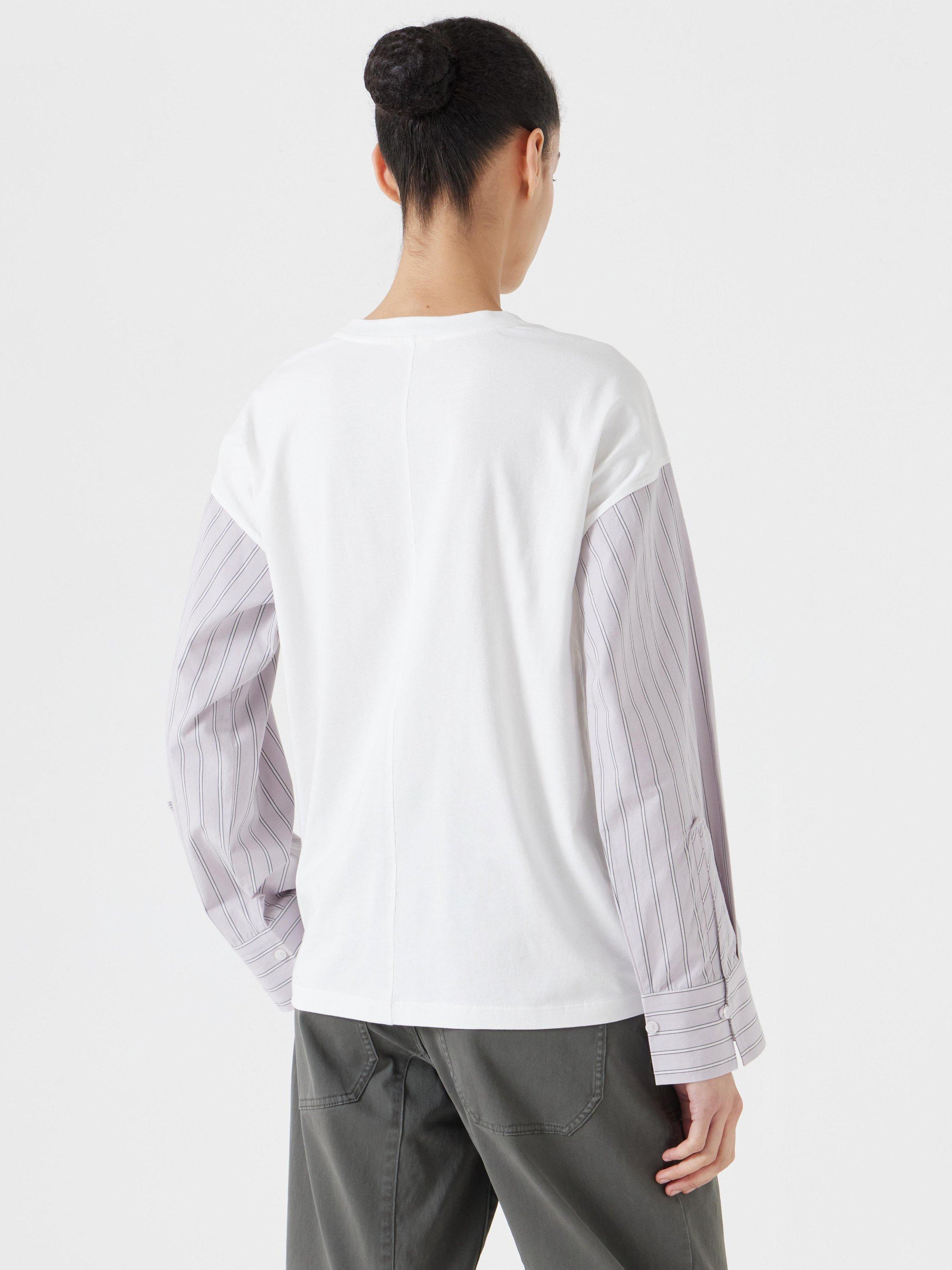 Product image 3 of 5, which shows HUSH Woven Mix Shirt Sleeve Top, White, XS-S