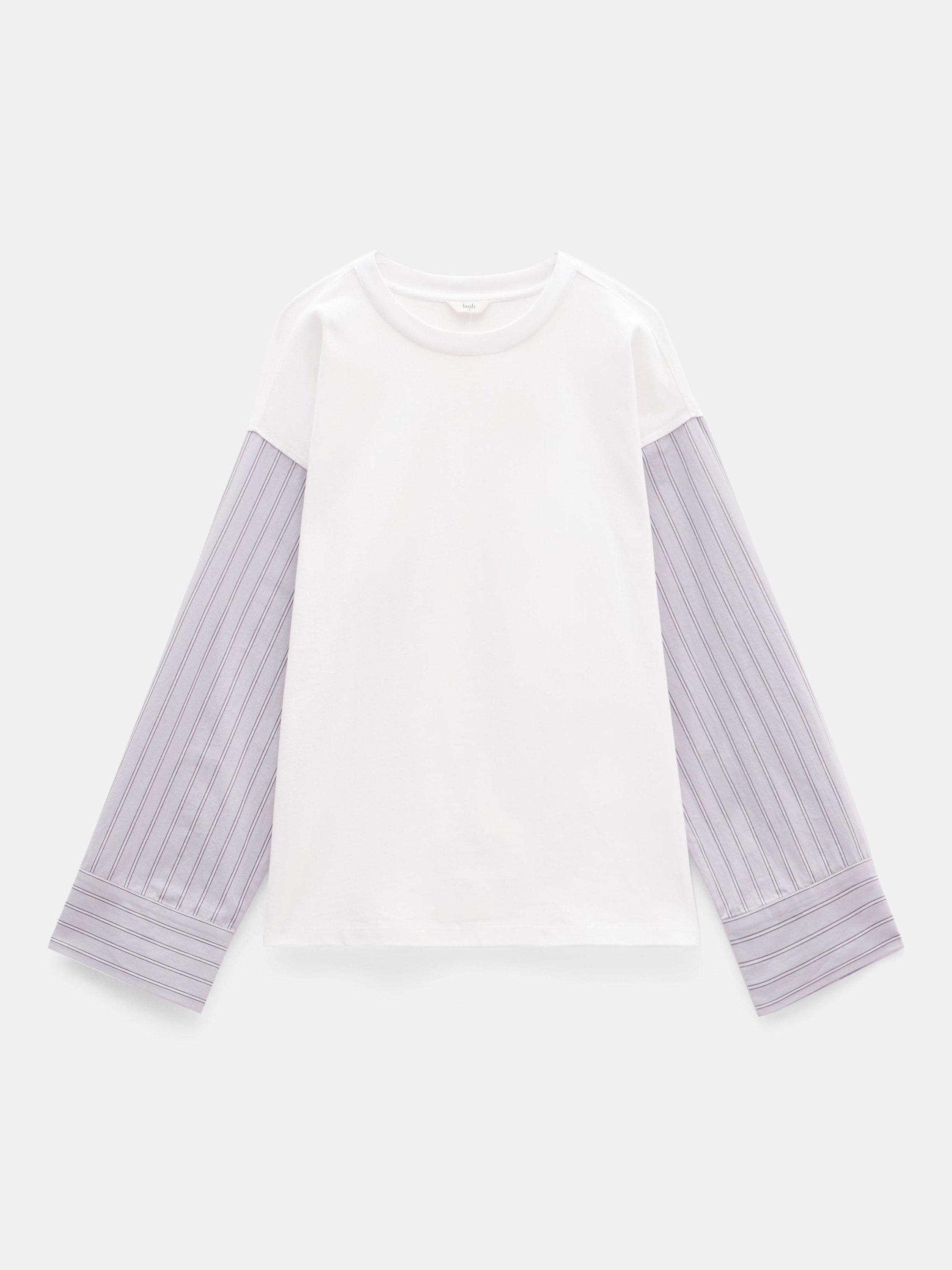 Product image 5 of 5, which shows HUSH Woven Mix Shirt Sleeve Top, White, XS-S