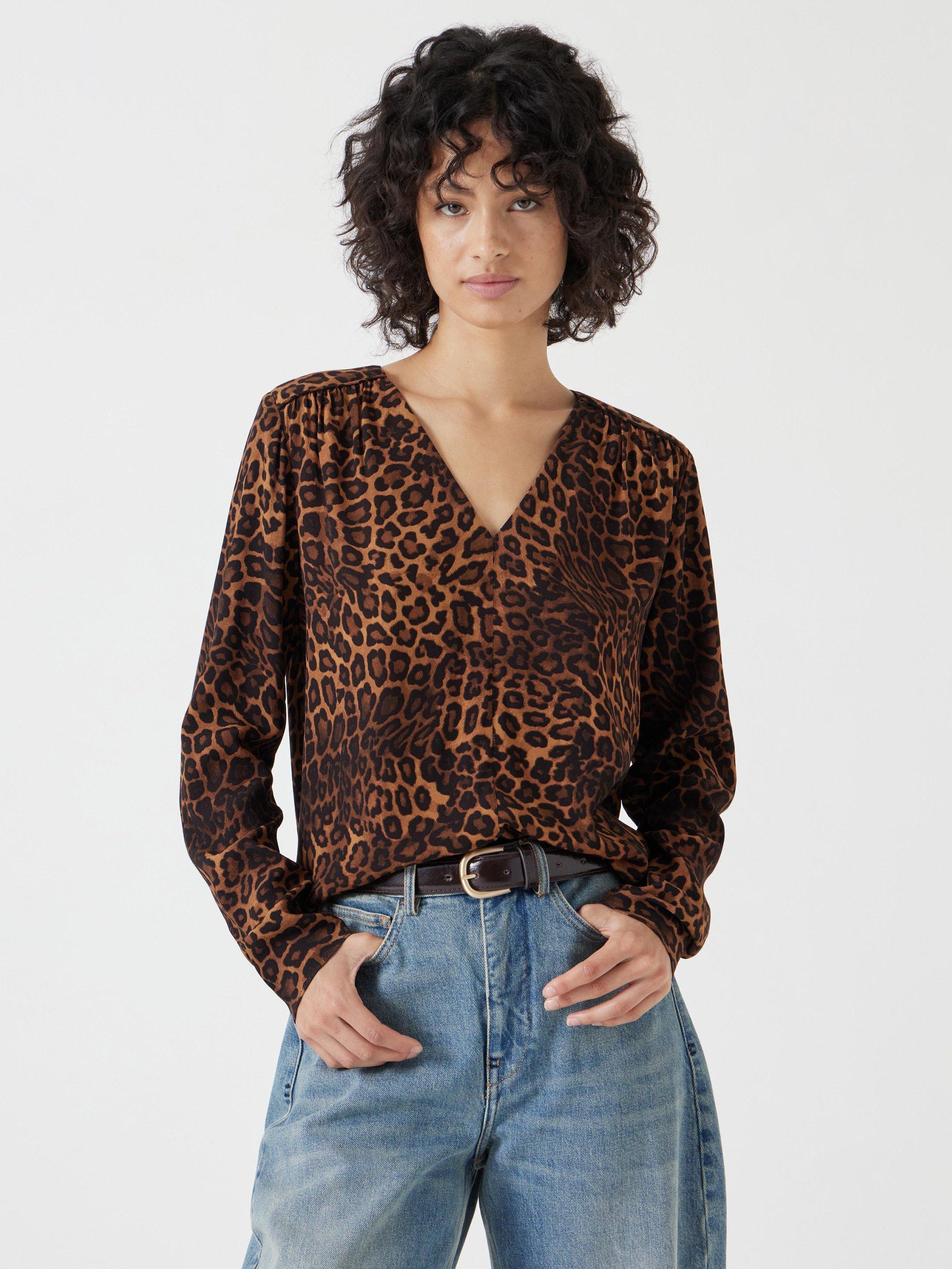 Product image 1 of 5, which shows HUSH Leopard Print V-Neck Top, Brown/Multi, 12