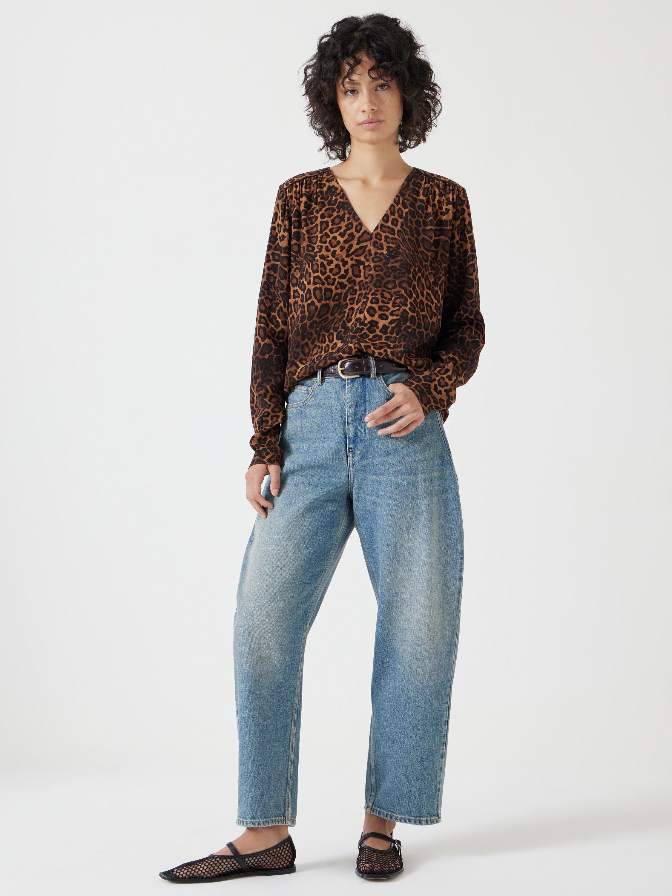 Product image 2 of 5, which shows HUSH Leopard Print V-Neck Top, Brown/Multi, 12